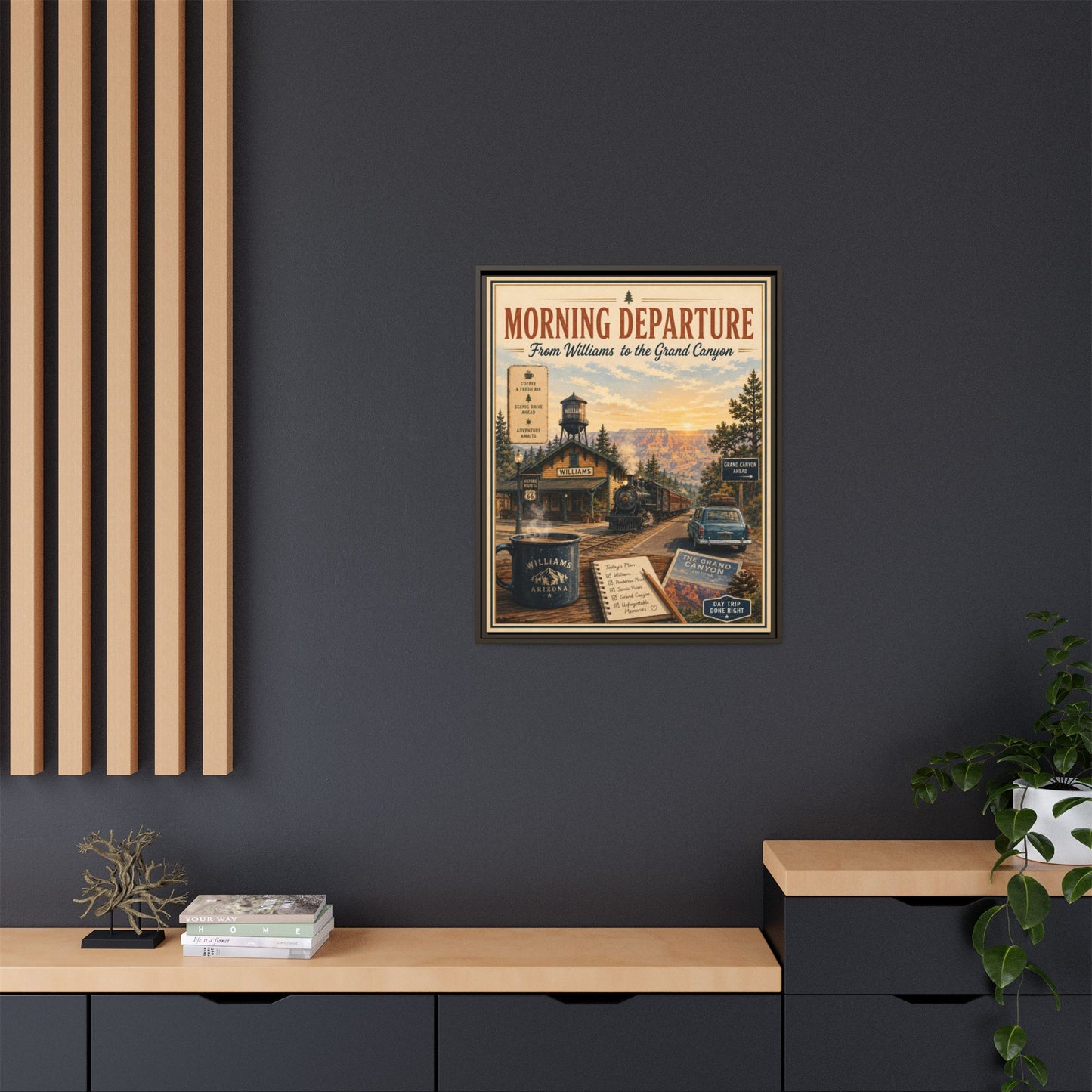 Morning Departure Framed Canvas Print — Vintage Grand Canyon Travel Poster