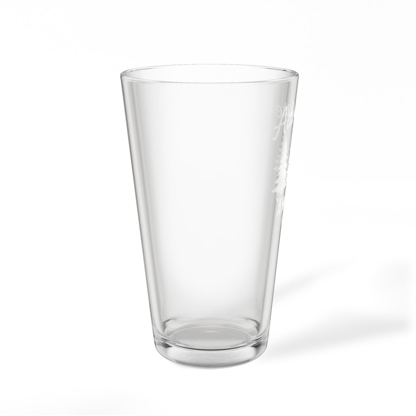 Adventure Awaits Engraved Pint Glass — 16oz Mixing Glass with Trees & Heart