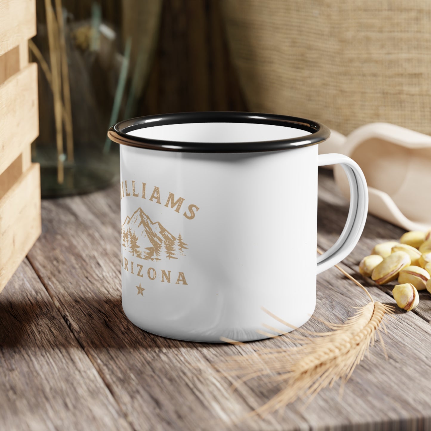 Williams Arizona Enamel Camp Mug — Vintage Mountain Camping Coffee Cup