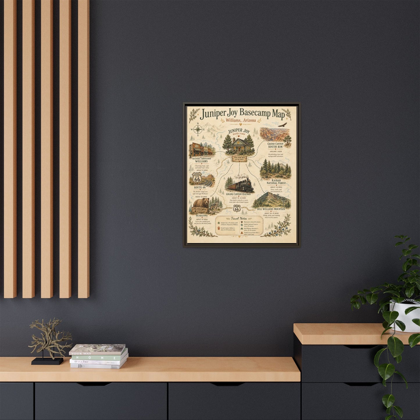 Juniper Joy Basecamp Map Framed Canvas Print