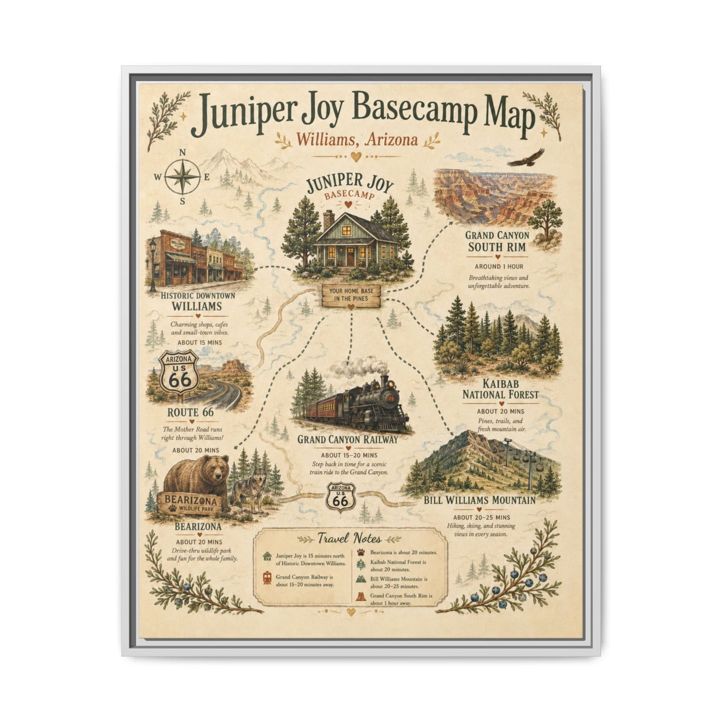 Juniper Joy Basecamp Map Framed Canvas Print