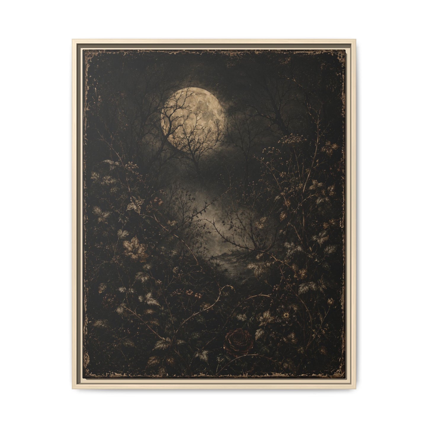 Framed Matte Canvas Art — Moonlit Forest Landscape