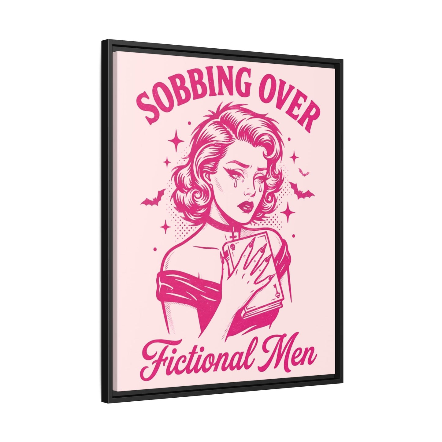 Framed Canvas Print — “Sobbing Over Fictional Men” Retro Pop Art