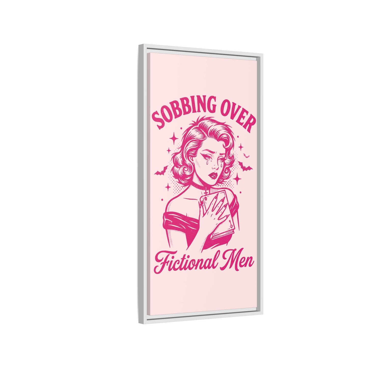 Framed Canvas Print — “Sobbing Over Fictional Men” Retro Pop Art