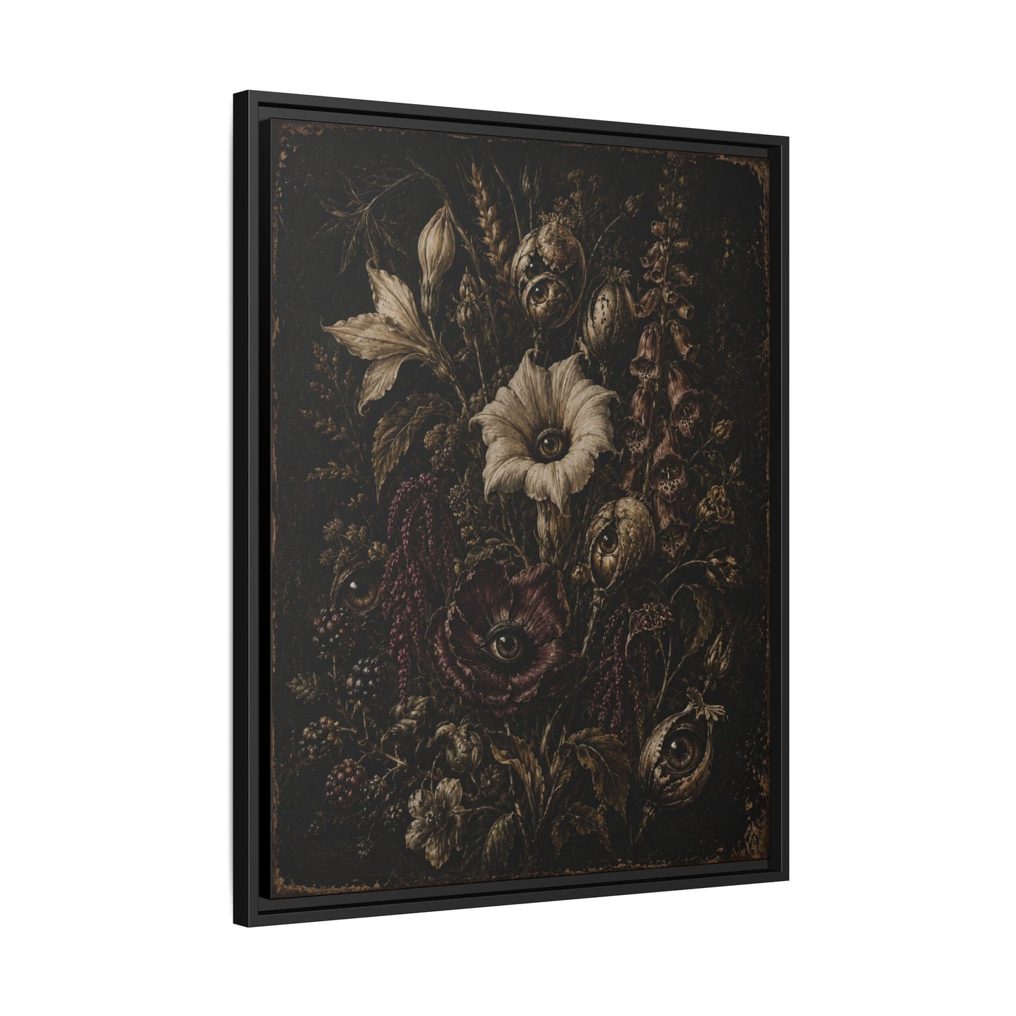 Framed Matte Canvas Print — Vintage Dark Floral Art