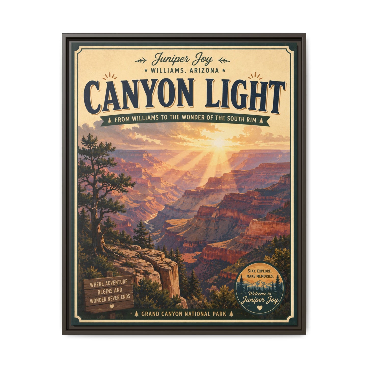 Canyon Light Framed Canvas Art — Vintage National Park Travel Poster