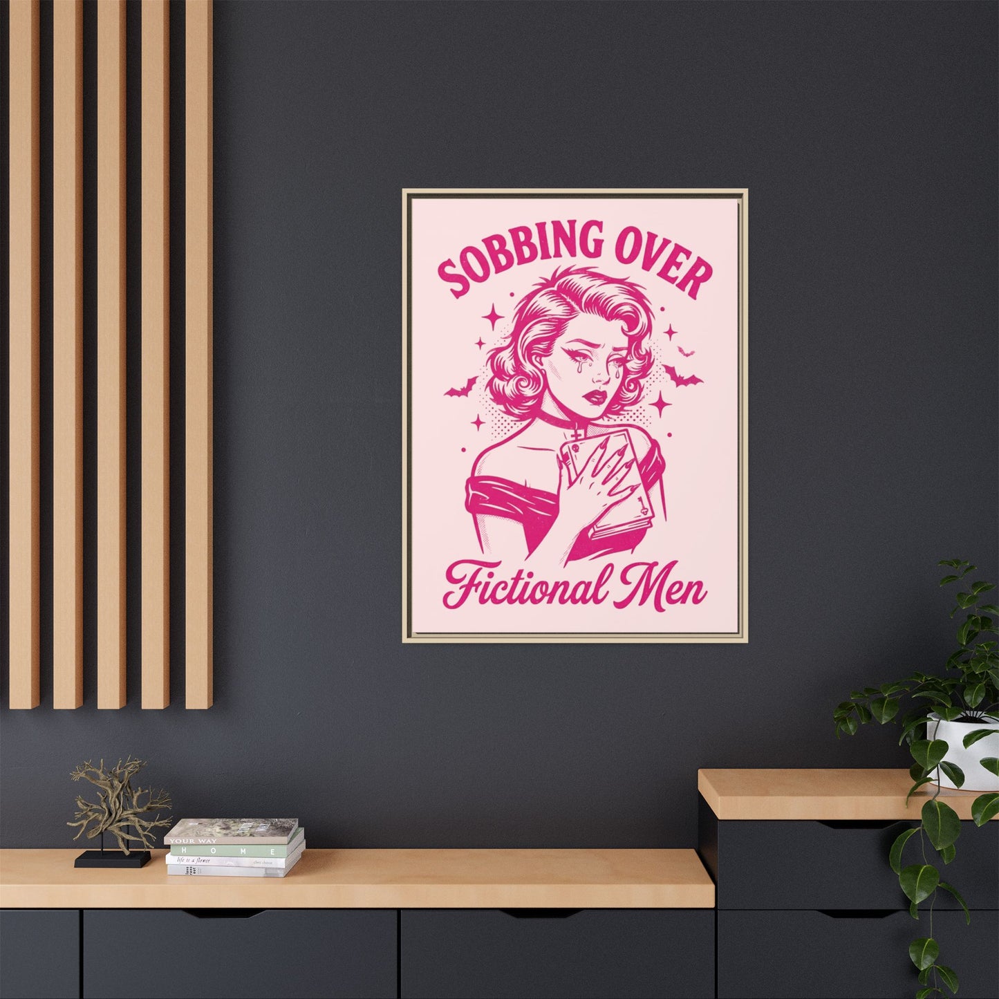 Framed Canvas Print — “Sobbing Over Fictional Men” Retro Pop Art