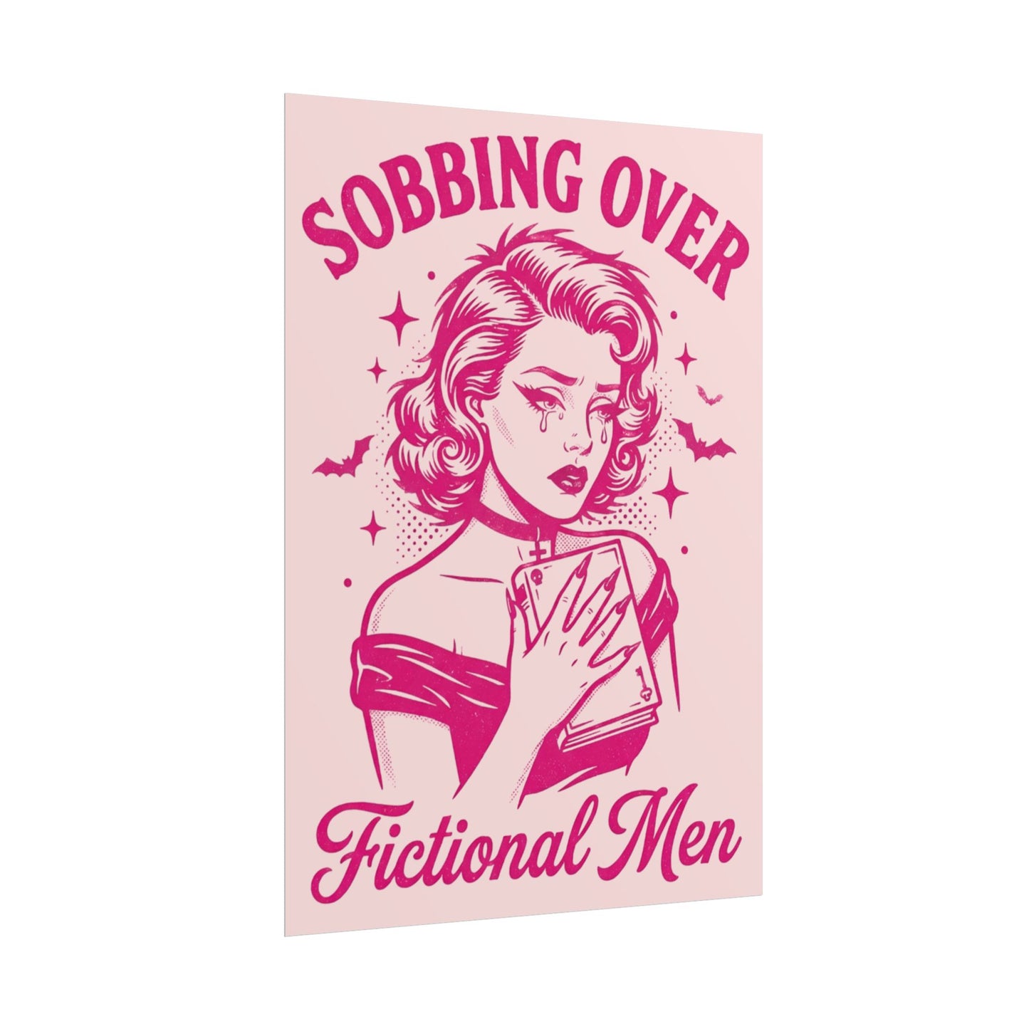 Rolled Poster — Sobbing Over Fictional Men Retro Pop Art Bookish Wall Art