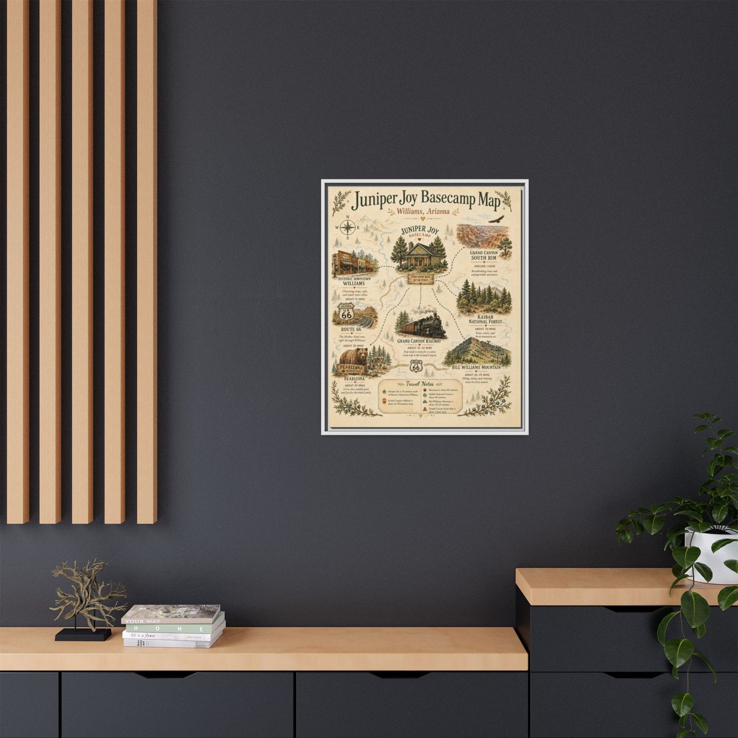 Juniper Joy Basecamp Map Framed Canvas Print