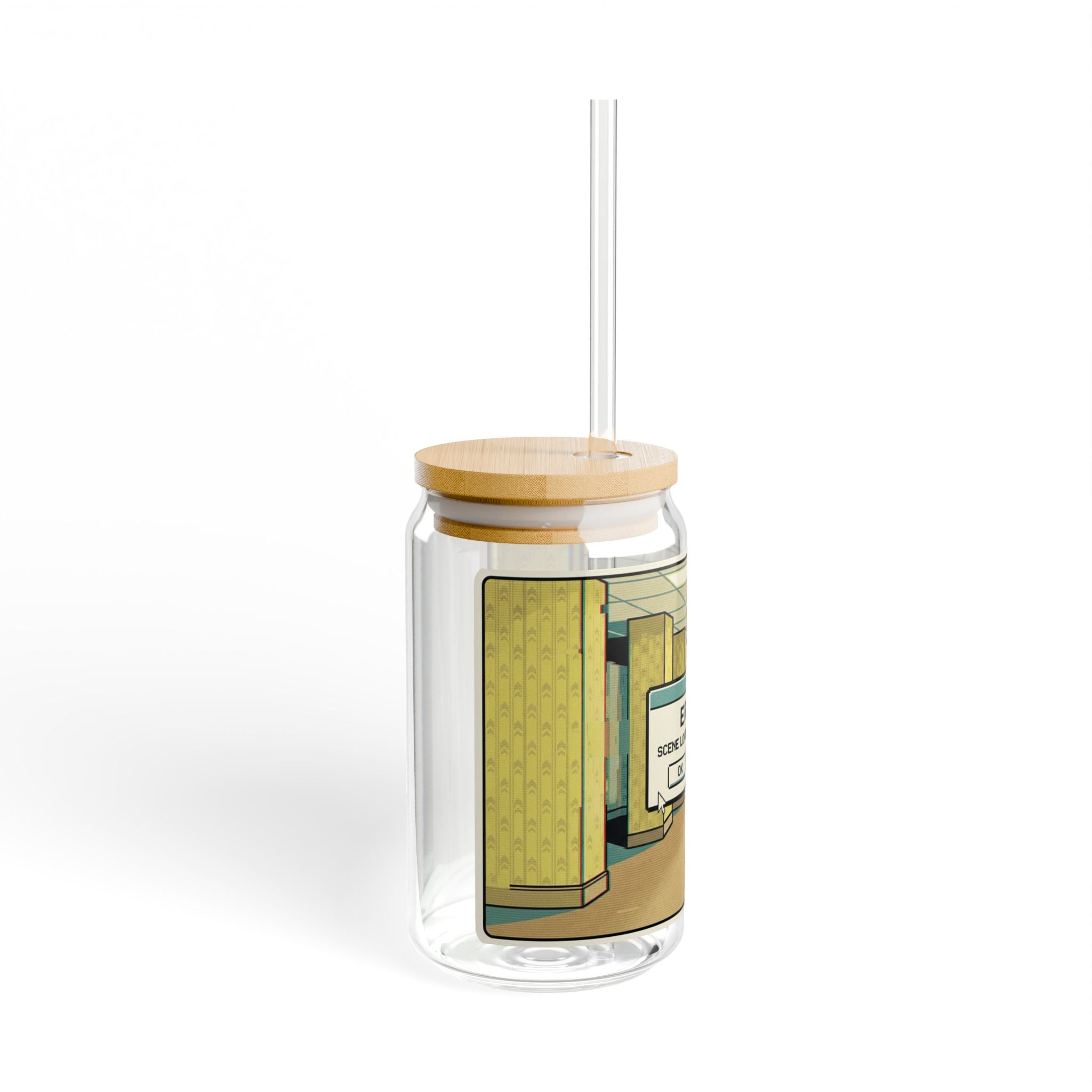 Liminal Space Sipper Glass with Bamboo Lid and  Straw |  Same Room Glass Can | Horror Cup | Weirdcore Iced Coffee Glass