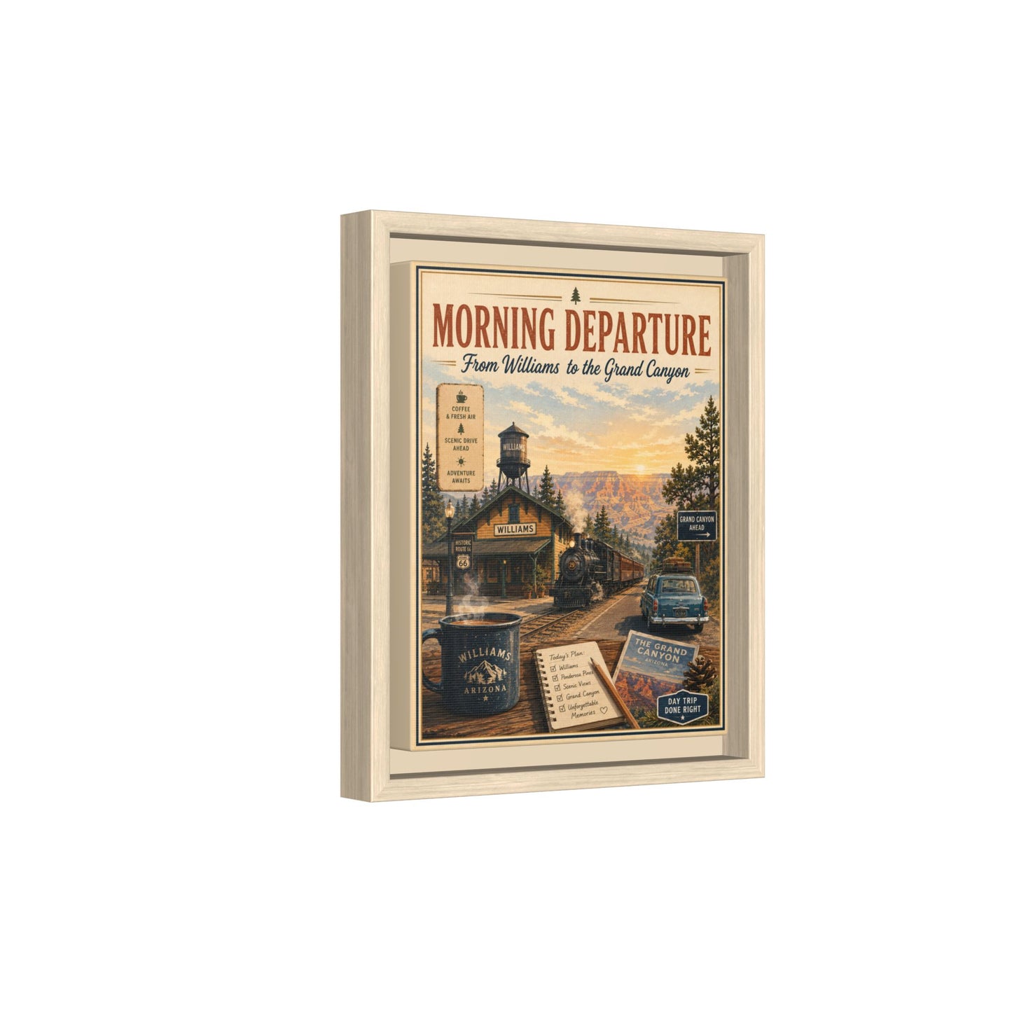 Morning Departure Framed Canvas Print — Vintage Grand Canyon Travel Poster
