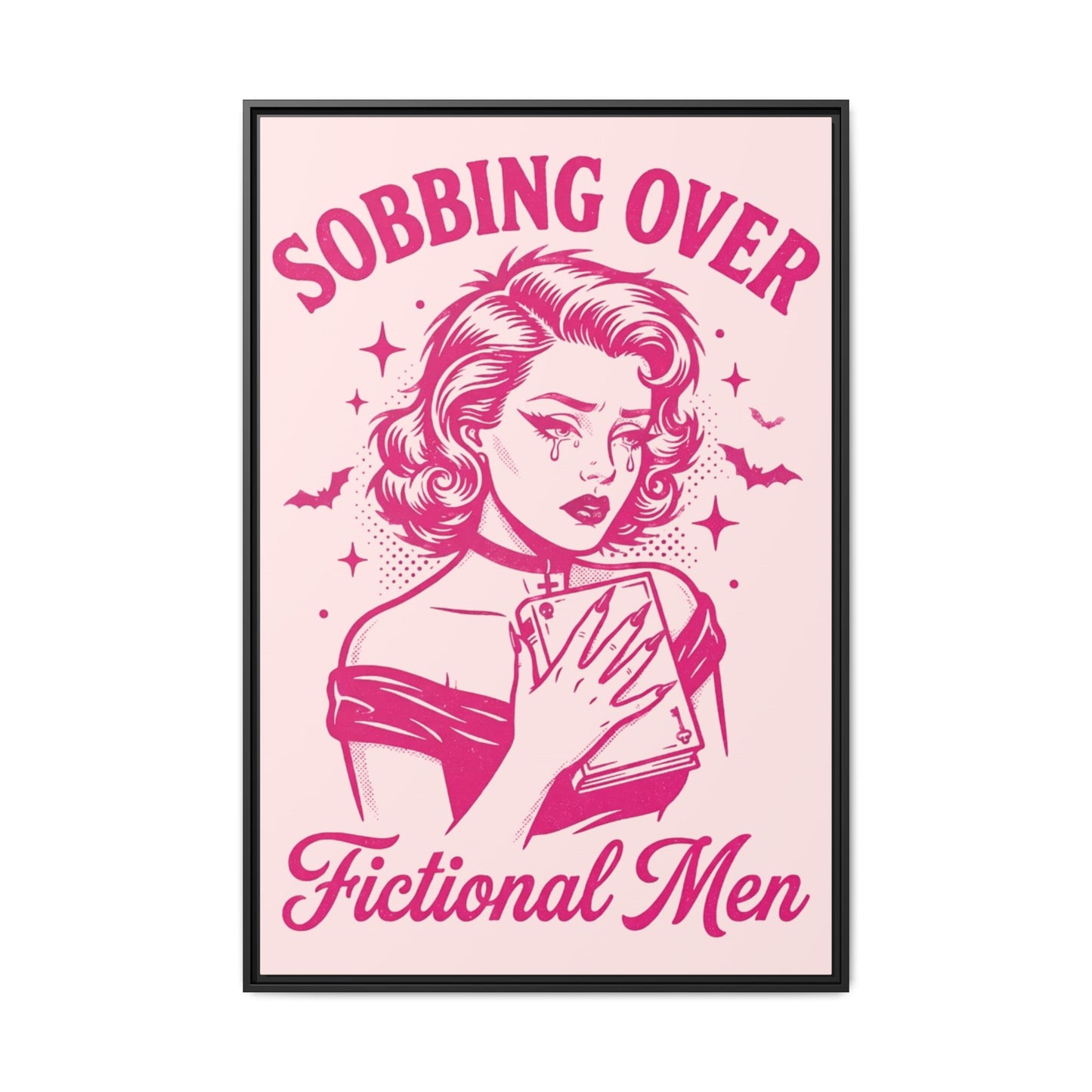 Framed Canvas Print — “Sobbing Over Fictional Men” Retro Pop Art