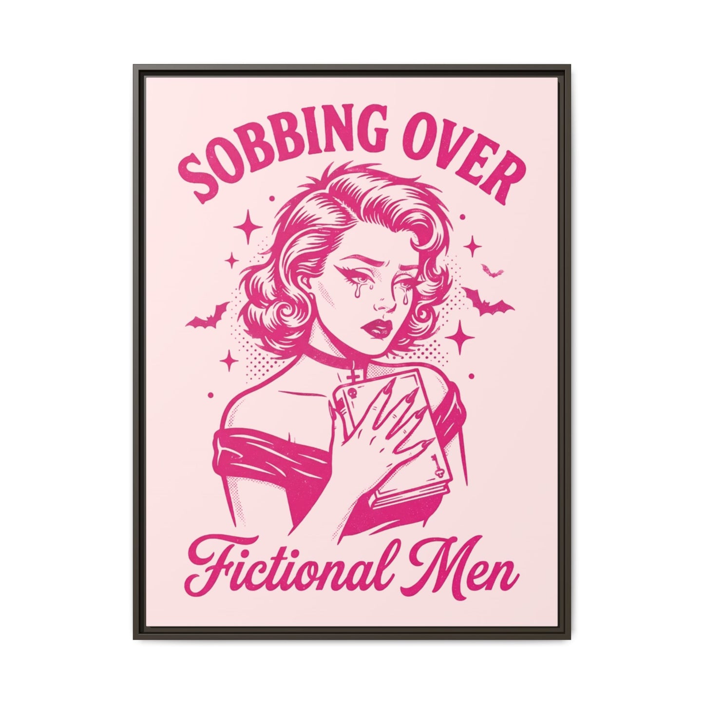 Framed Canvas Print — “Sobbing Over Fictional Men” Retro Pop Art