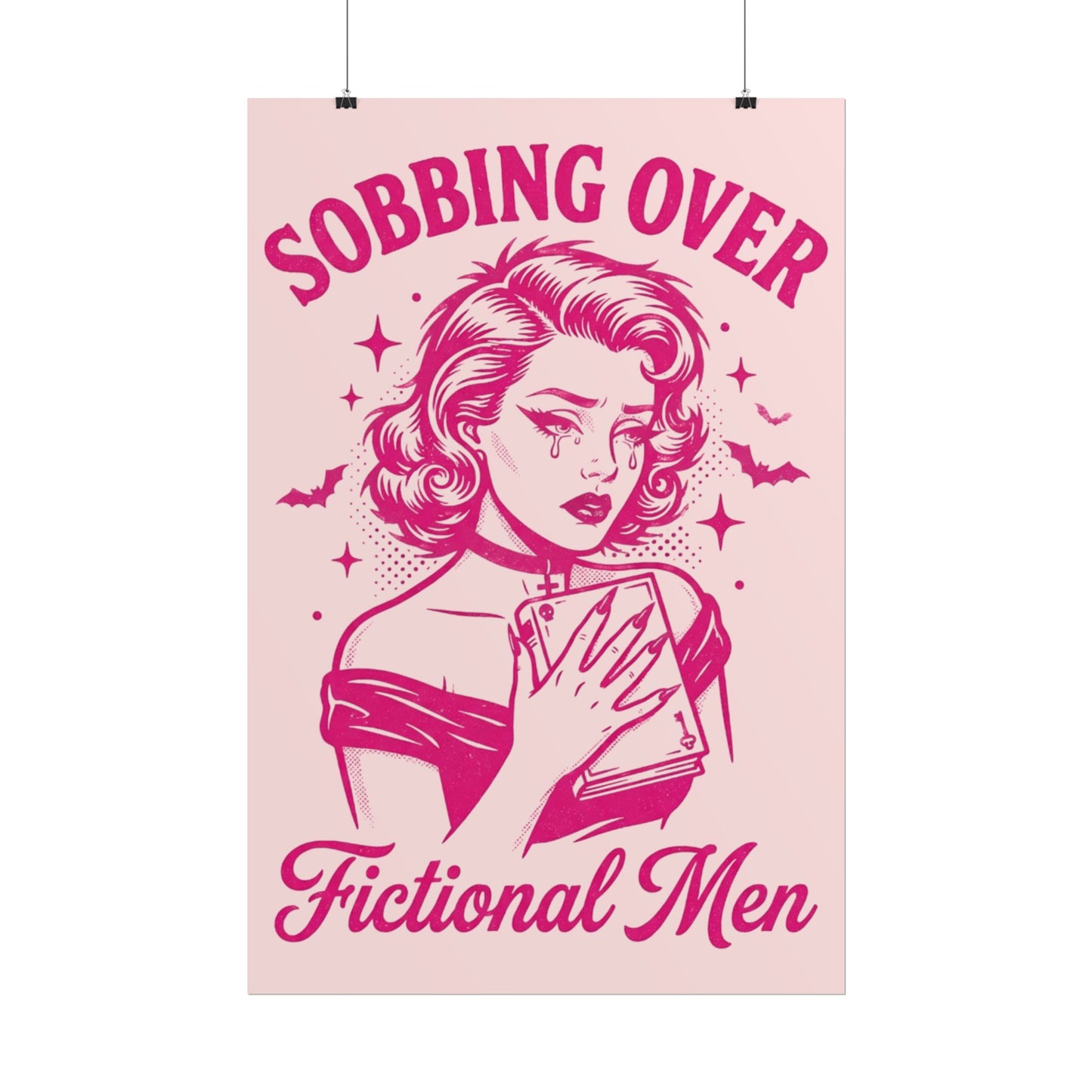 Rolled Poster — Sobbing Over Fictional Men Retro Pop Art Bookish Wall Art