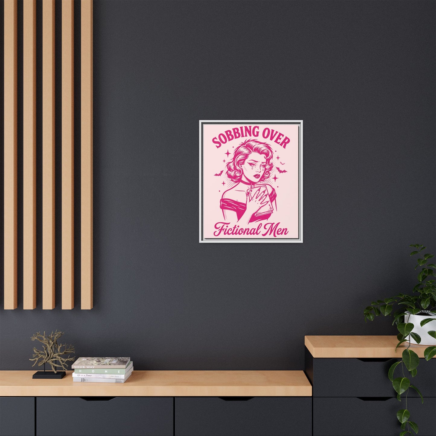 Framed Canvas Print — “Sobbing Over Fictional Men” Retro Pop Art