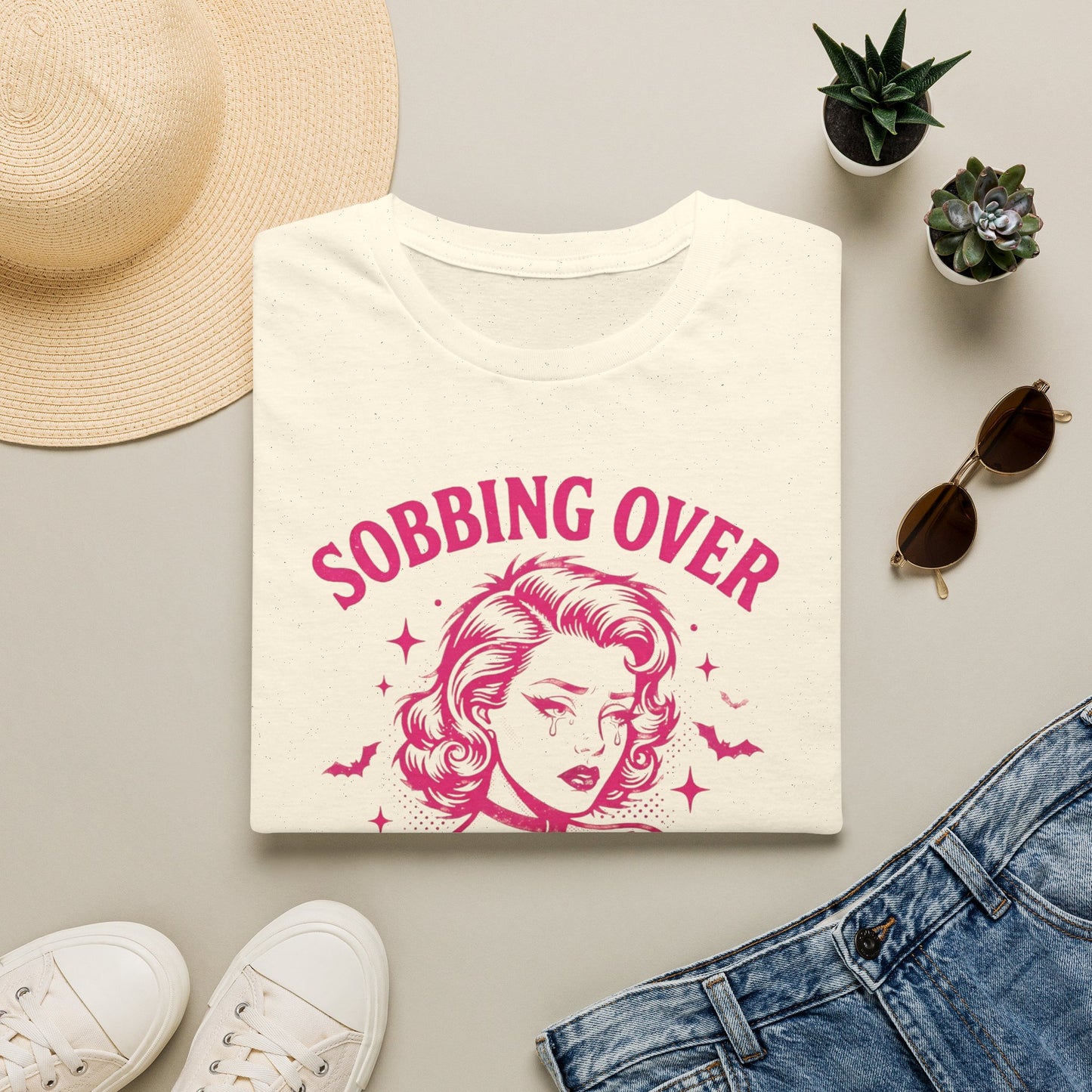 T-Shirt — "Sobbing Over Fictional Men" Retro Pop Art Tee