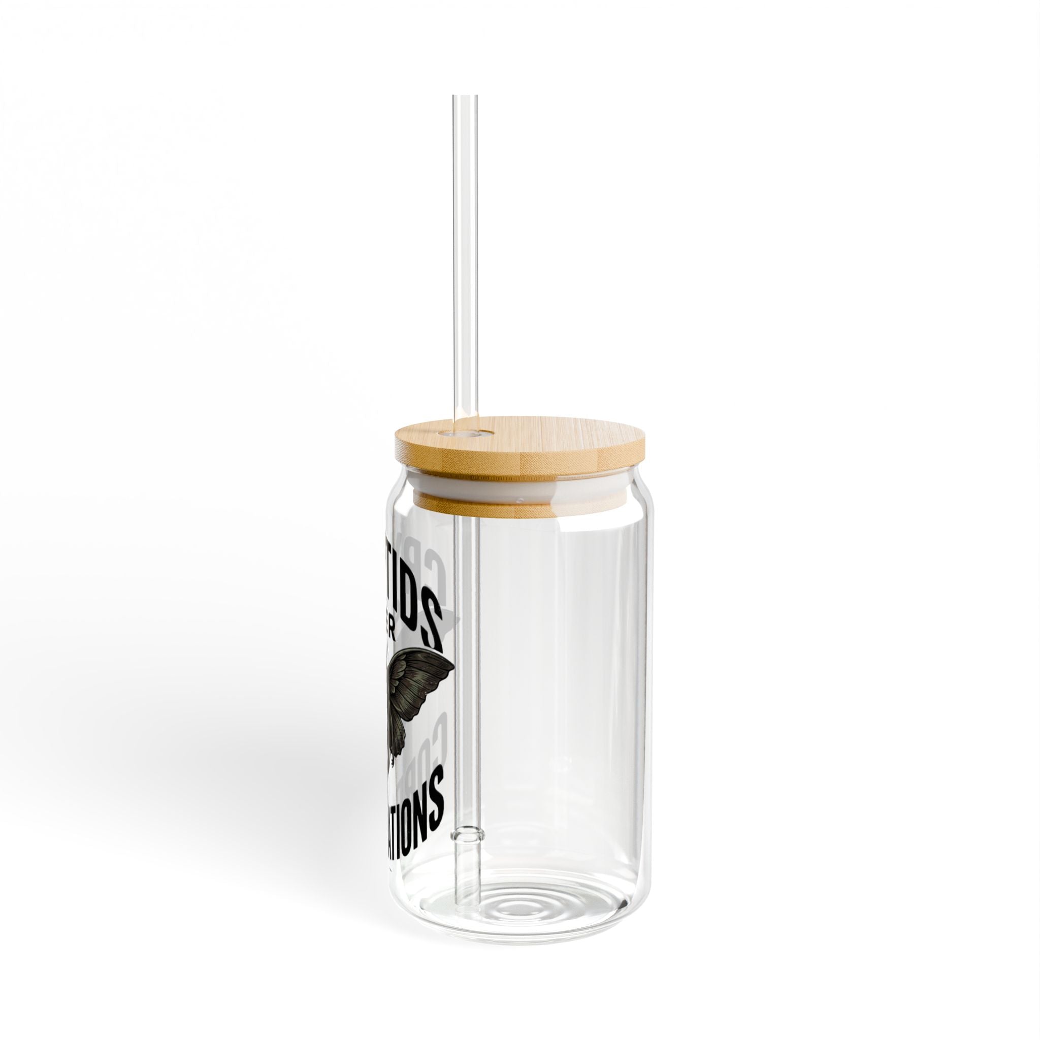 Cryptids Over Corporations Glass Can | Mothman Sipper Glass with Bamboo Lid & Straw | Funny Cryptid Iced Coffee Cup | Gothic Drinkware