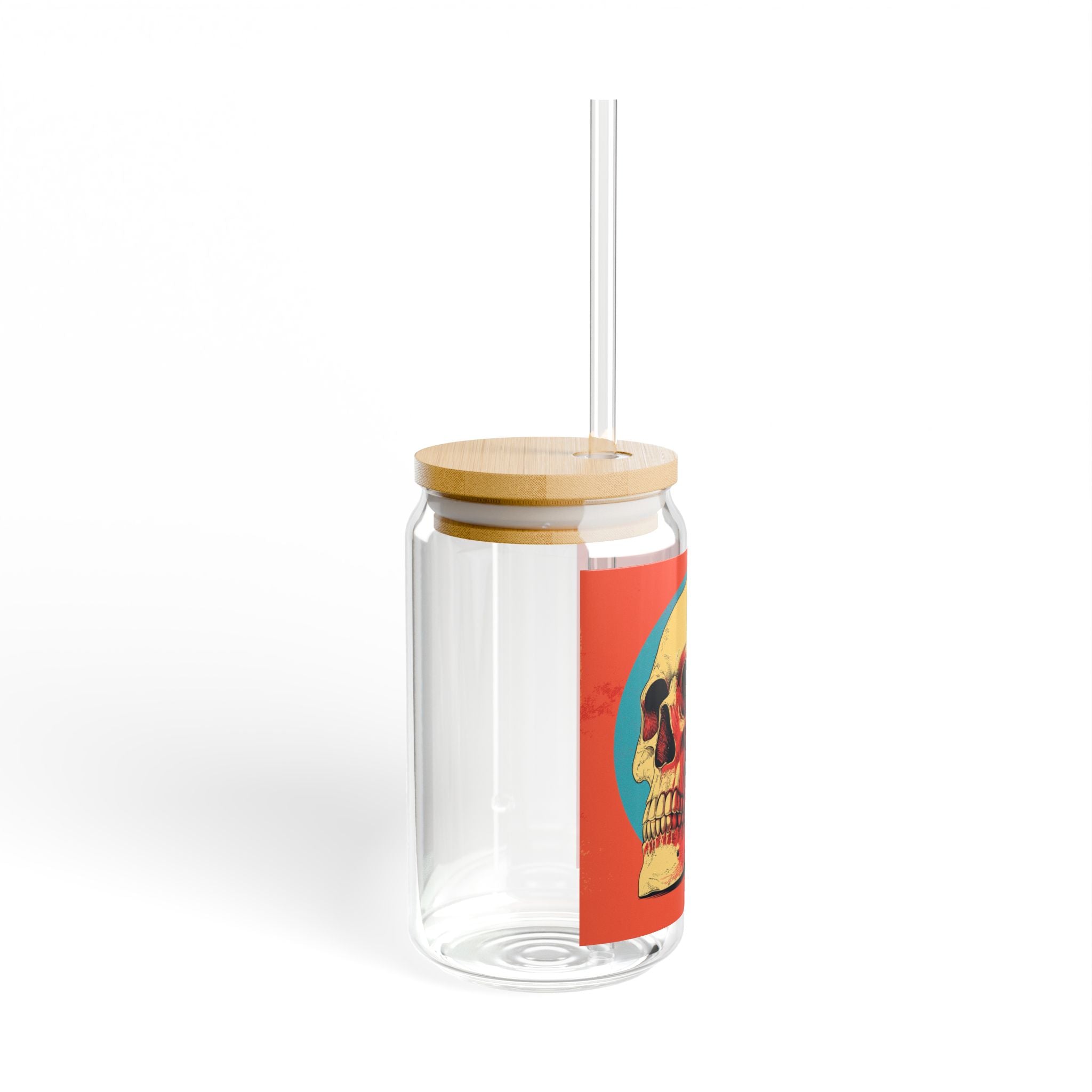 Retro Skull Sipper Glass | Vintage Gothic Skull Glass Can | 16oz Iced Coffee Cup with Bamboo Lid & Straw | Halloween Drinkware | Alt Gift