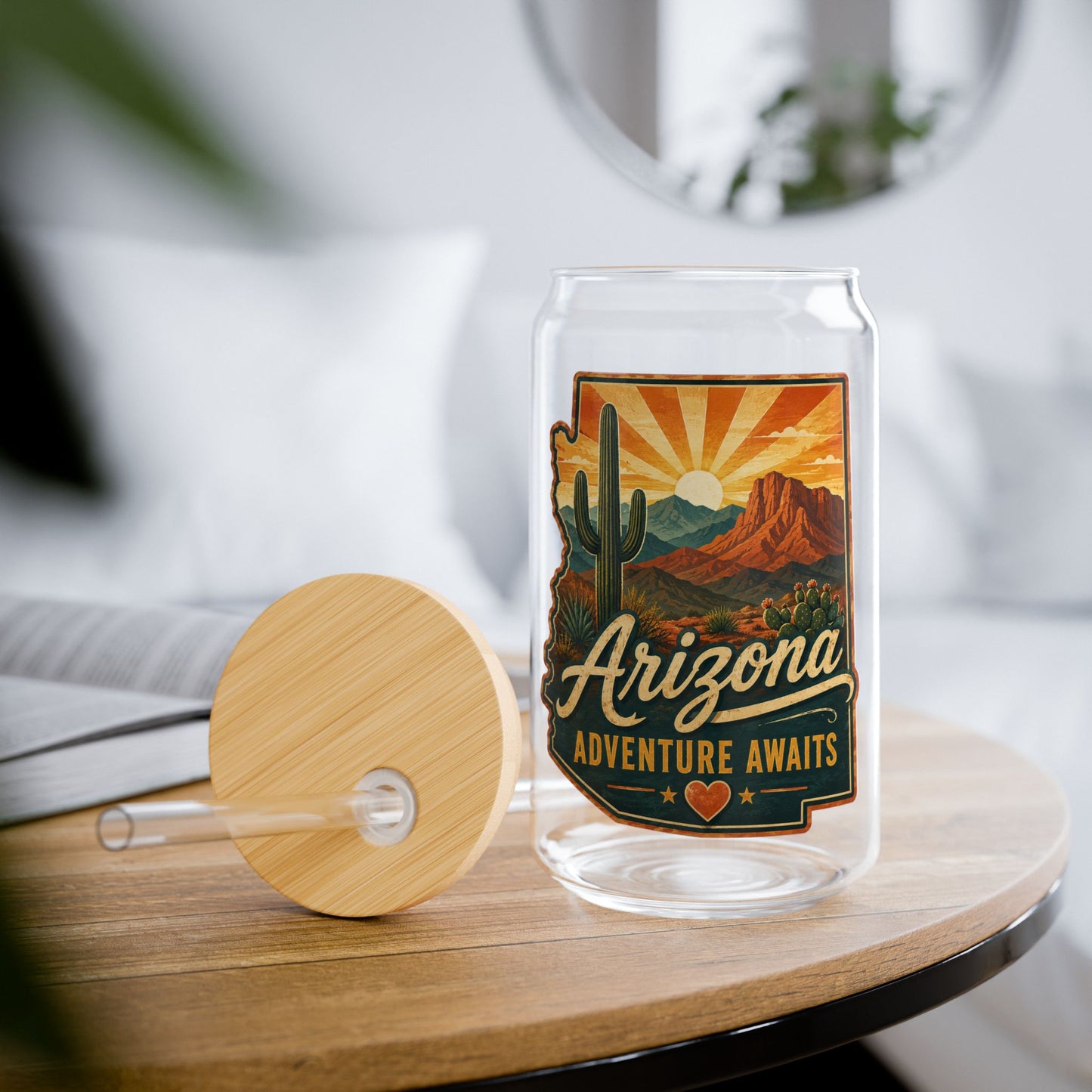 Arizona Sipper Glass - 16oz Travel Tumbler "Adventure Awaits"