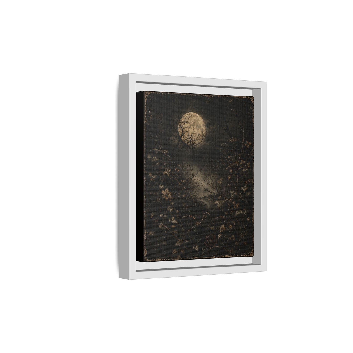 Framed Matte Canvas Art — Moonlit Forest Landscape
