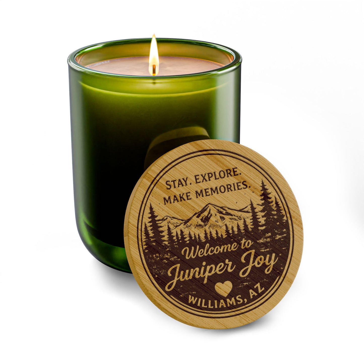 Engraved 14oz Soy Candle — "Stay, Explore, Make Memories" Welcome Candle (Custom Location)