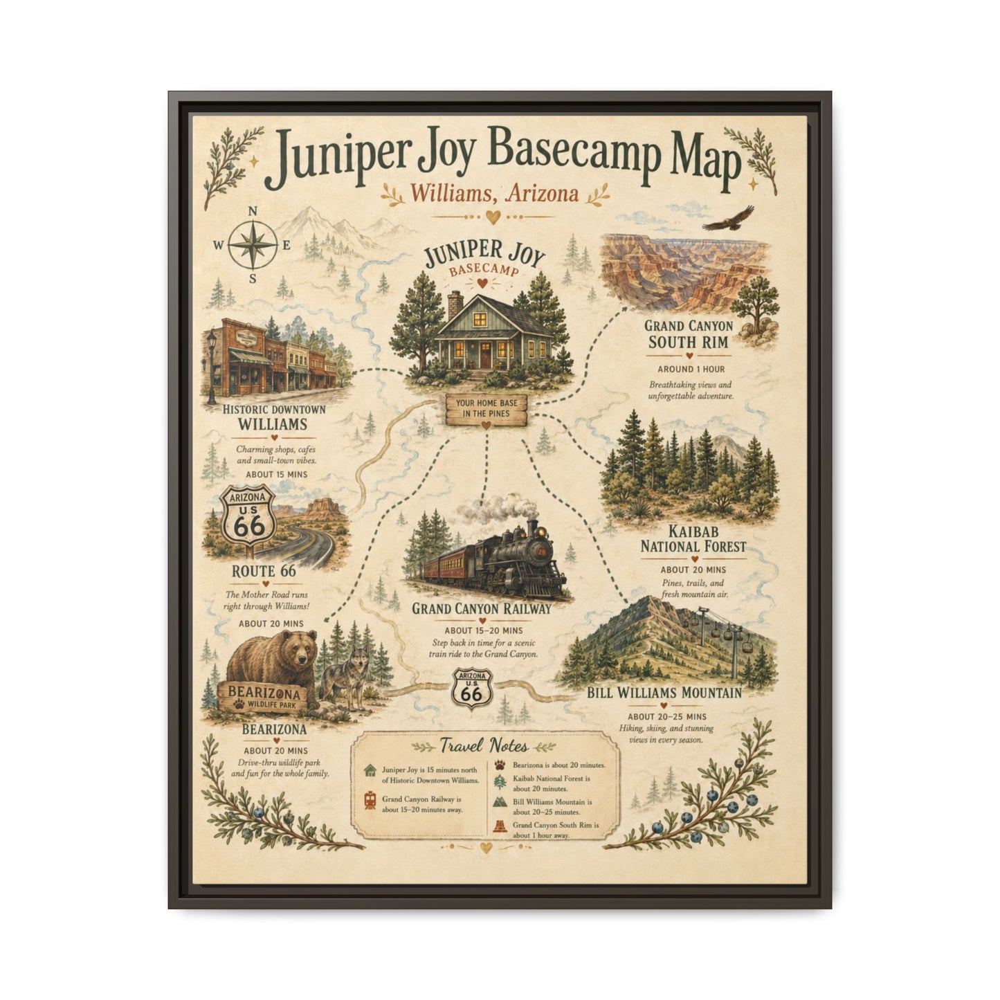 Juniper Joy Basecamp Map Framed Canvas Print