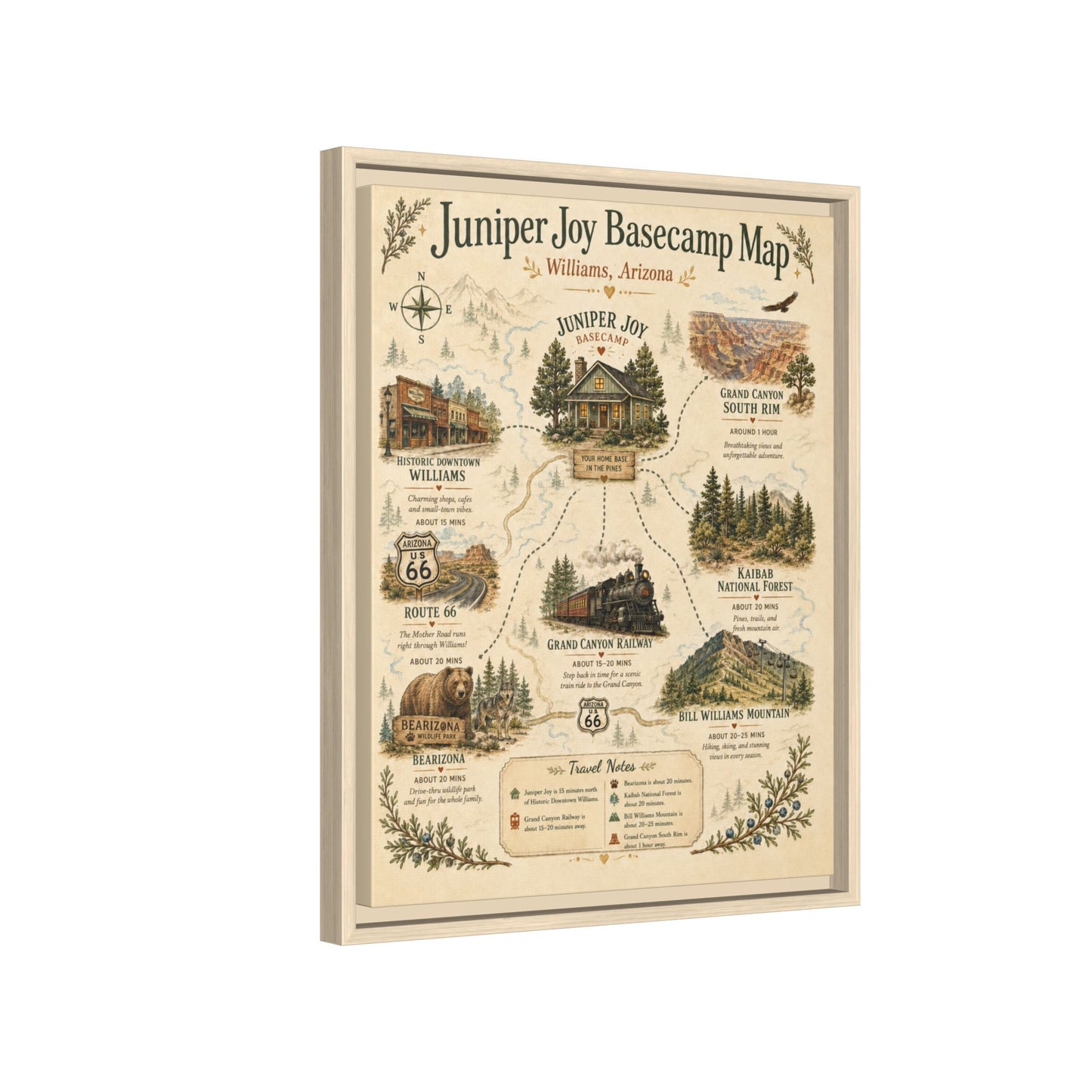 Juniper Joy Basecamp Map Framed Canvas Print