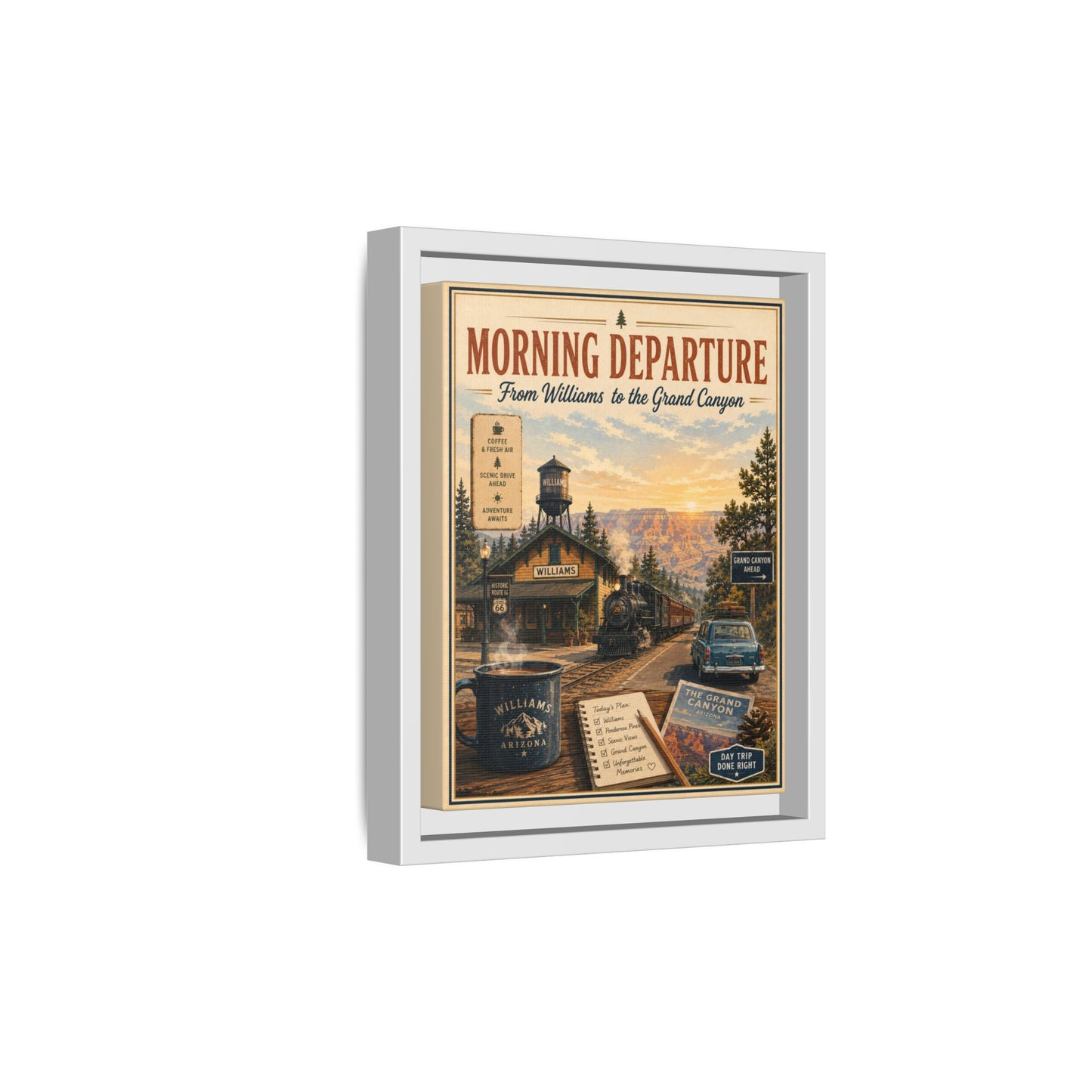 Morning Departure Framed Canvas Print — Vintage Grand Canyon Travel Poster