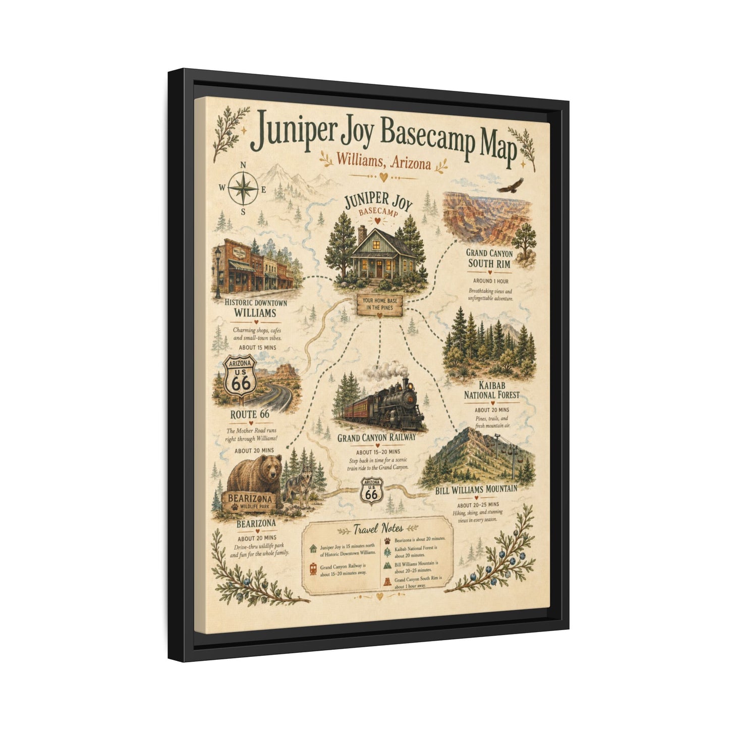 Juniper Joy Basecamp Map Framed Canvas Print