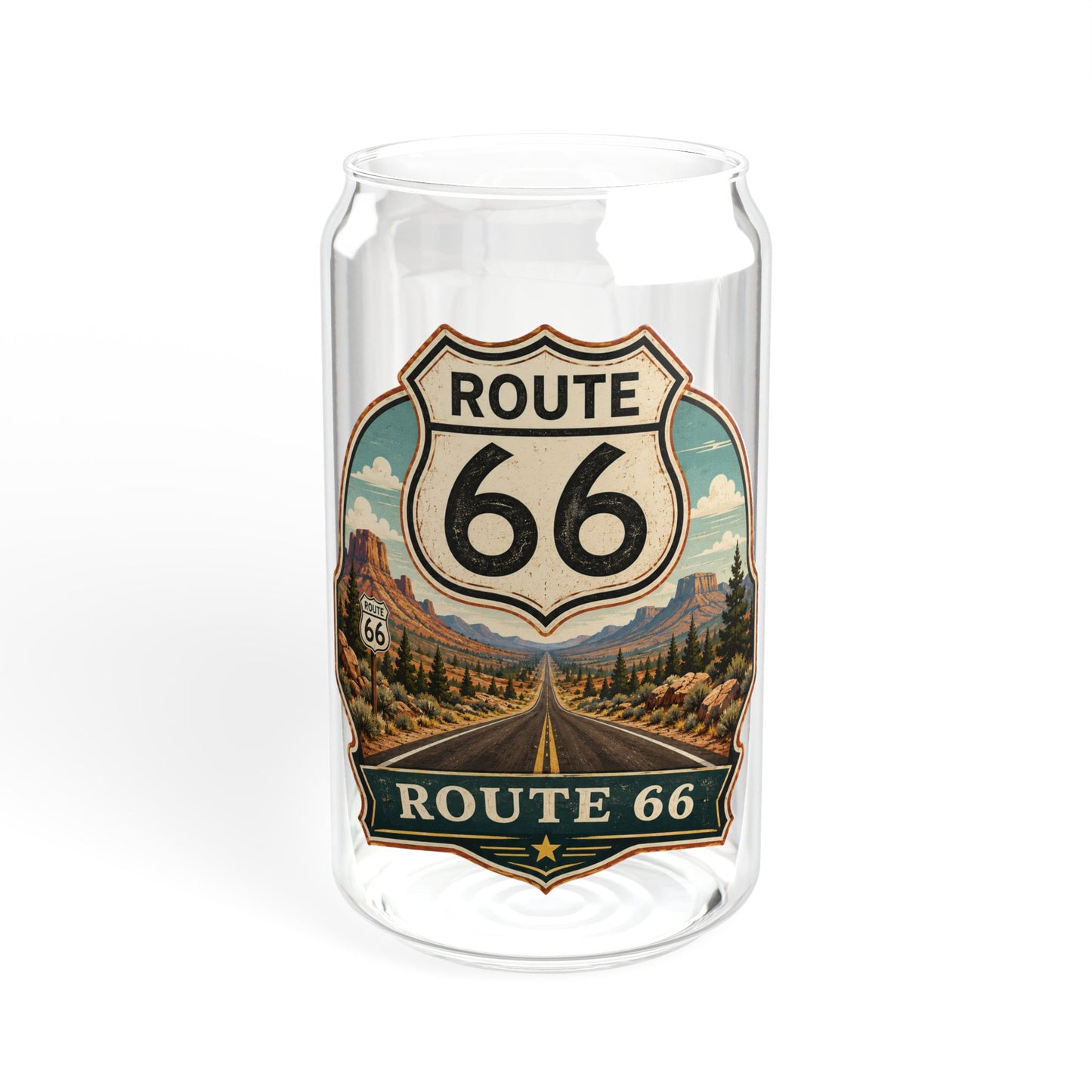 Route 66 Sipper Glass — 16 oz Travel Tumbler with Lid & Straw