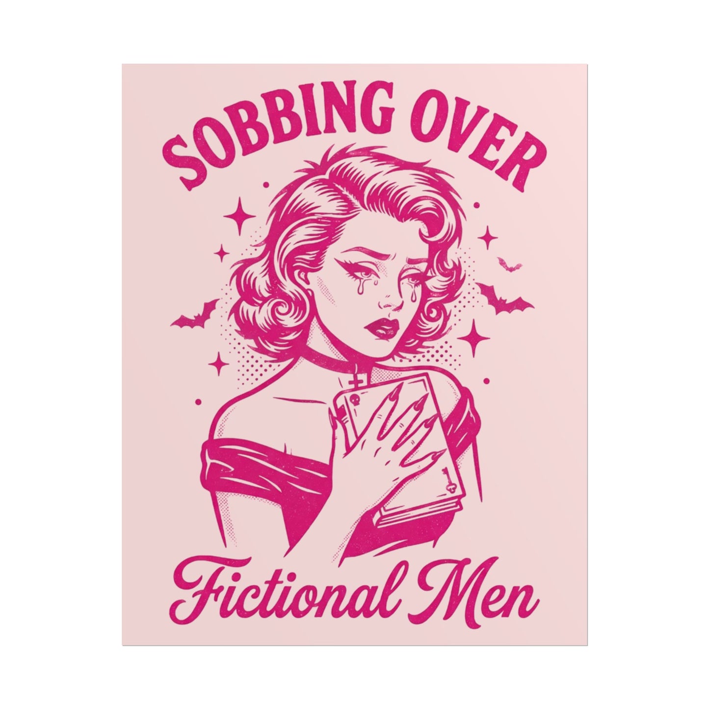 Rolled Poster — Sobbing Over Fictional Men Retro Pop Art Bookish Wall Art