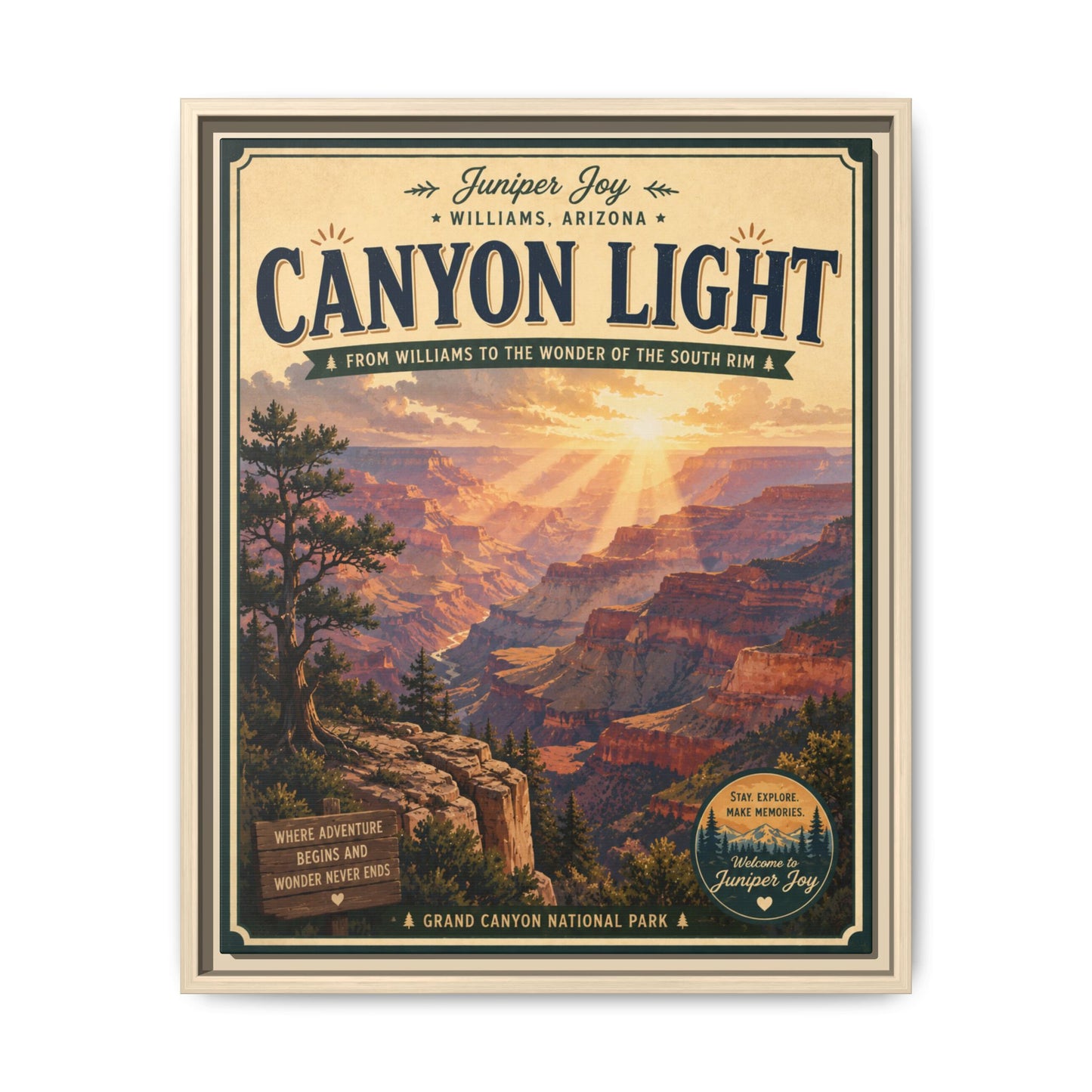 Canyon Light Framed Canvas Art — Vintage National Park Travel Poster