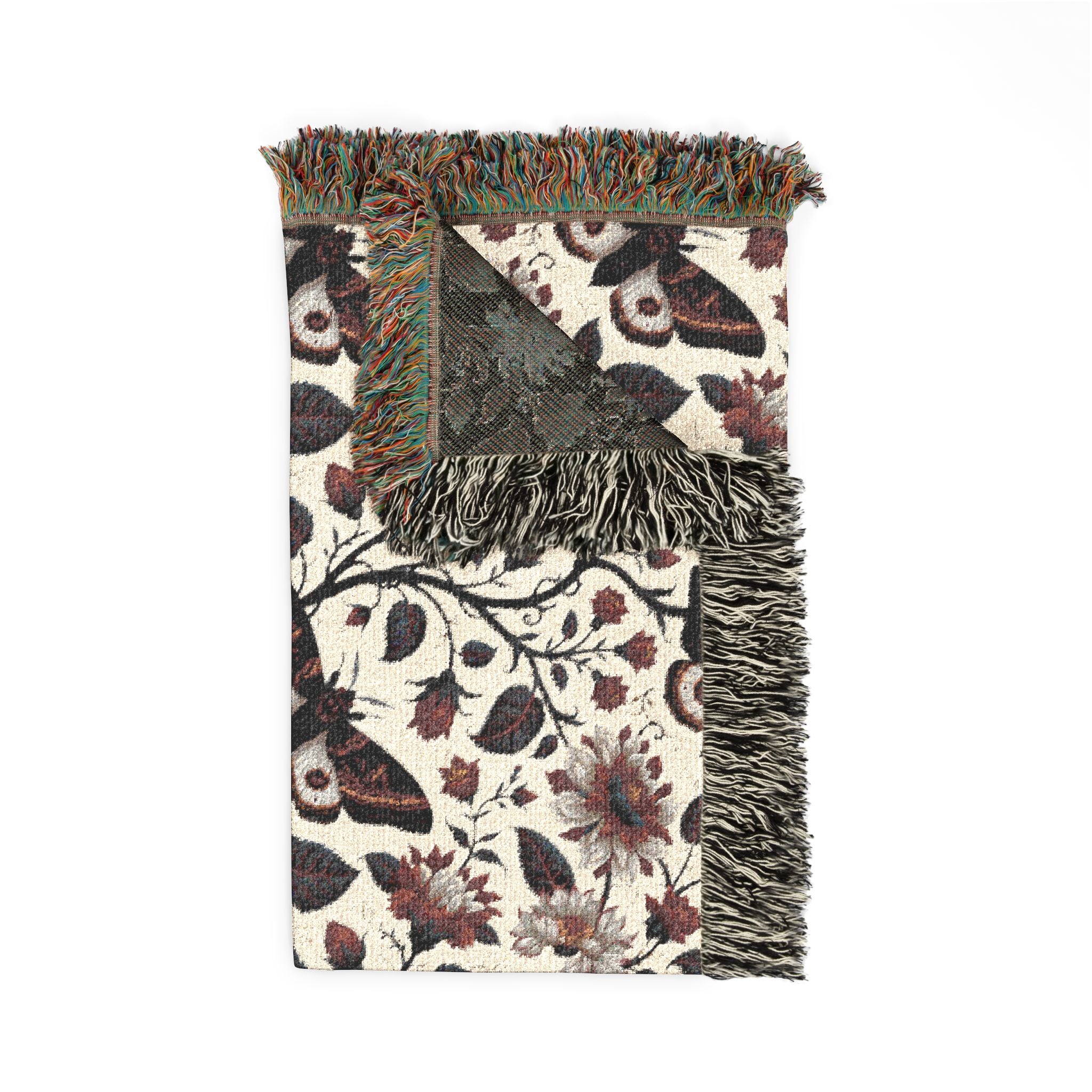 Gothic Floral Woven Blanket | Dark Botanical Moth Throw | Victorian Cottagecore Home Decor
