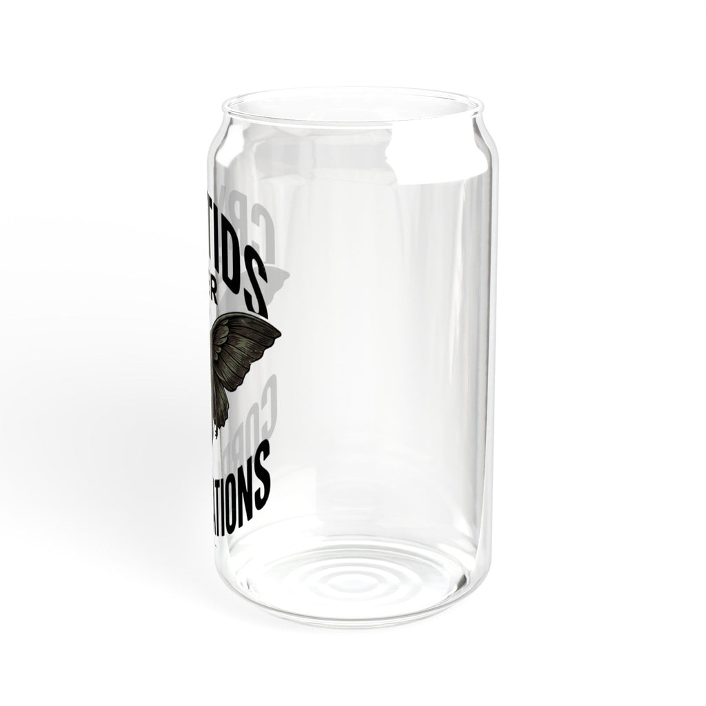 Cryptids Over Corporations Glass Can | Mothman Sipper Glass with Bamboo Lid & Straw | Funny Cryptid Iced Coffee Cup | Gothic Drinkware