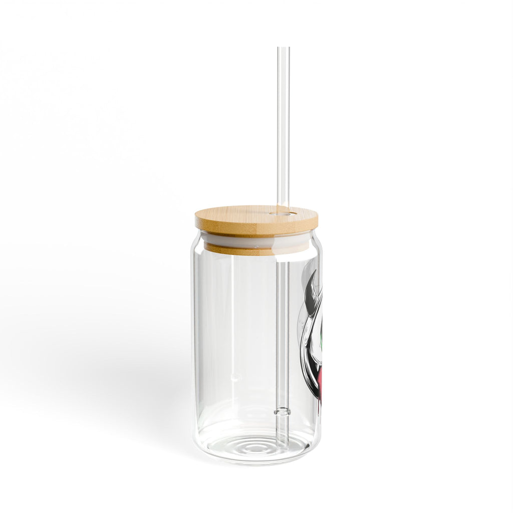 Cute Monster Sipper Glass | Funny One-Eyed Monster Glass Cup | Gothic Iced Coffee Cup | 16oz Glass Can with Bamboo Lid & Straw | Kawaii Gift