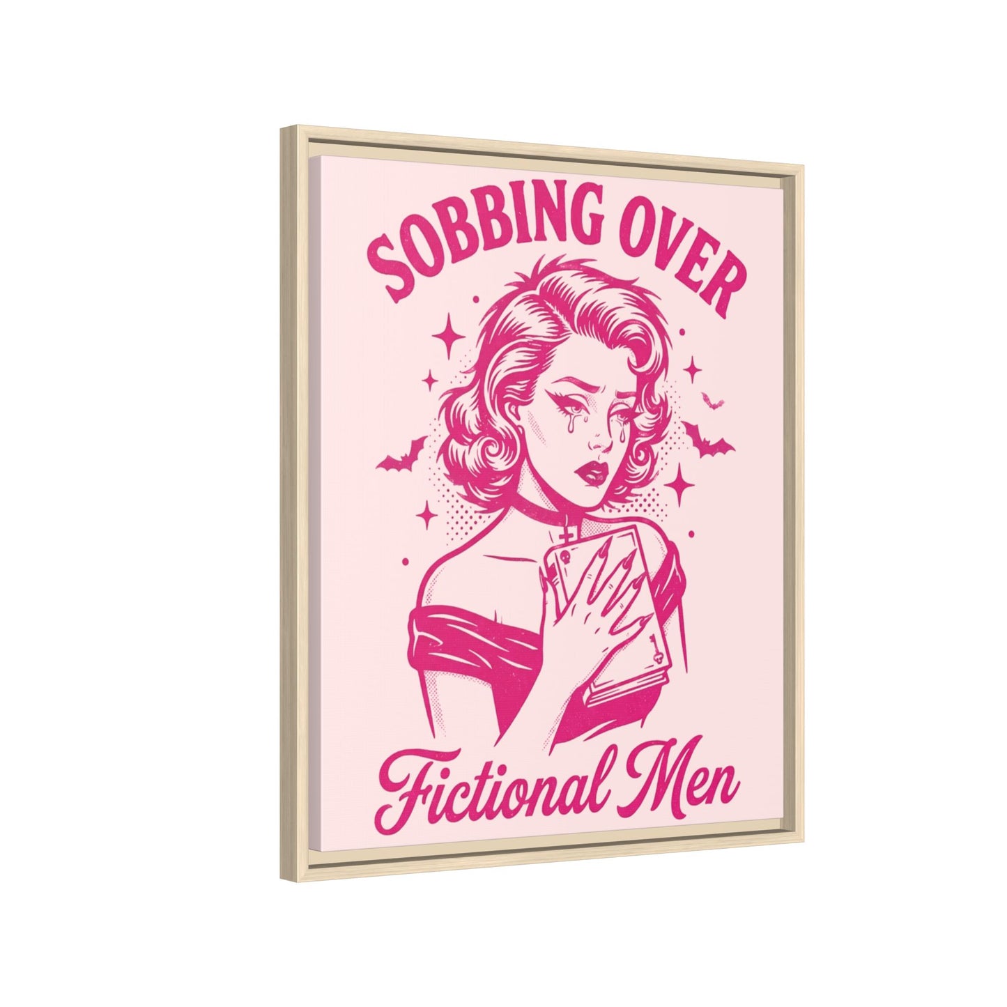 Framed Canvas Print — “Sobbing Over Fictional Men” Retro Pop Art
