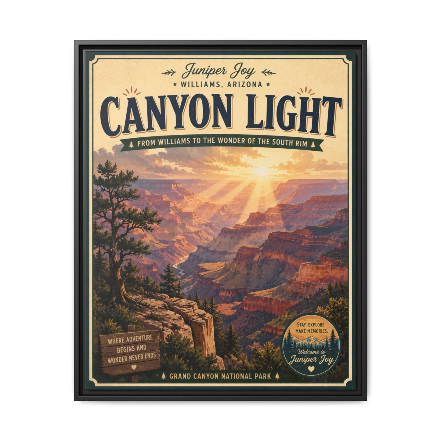 Canyon Light Framed Canvas Art — Vintage National Park Travel Poster
