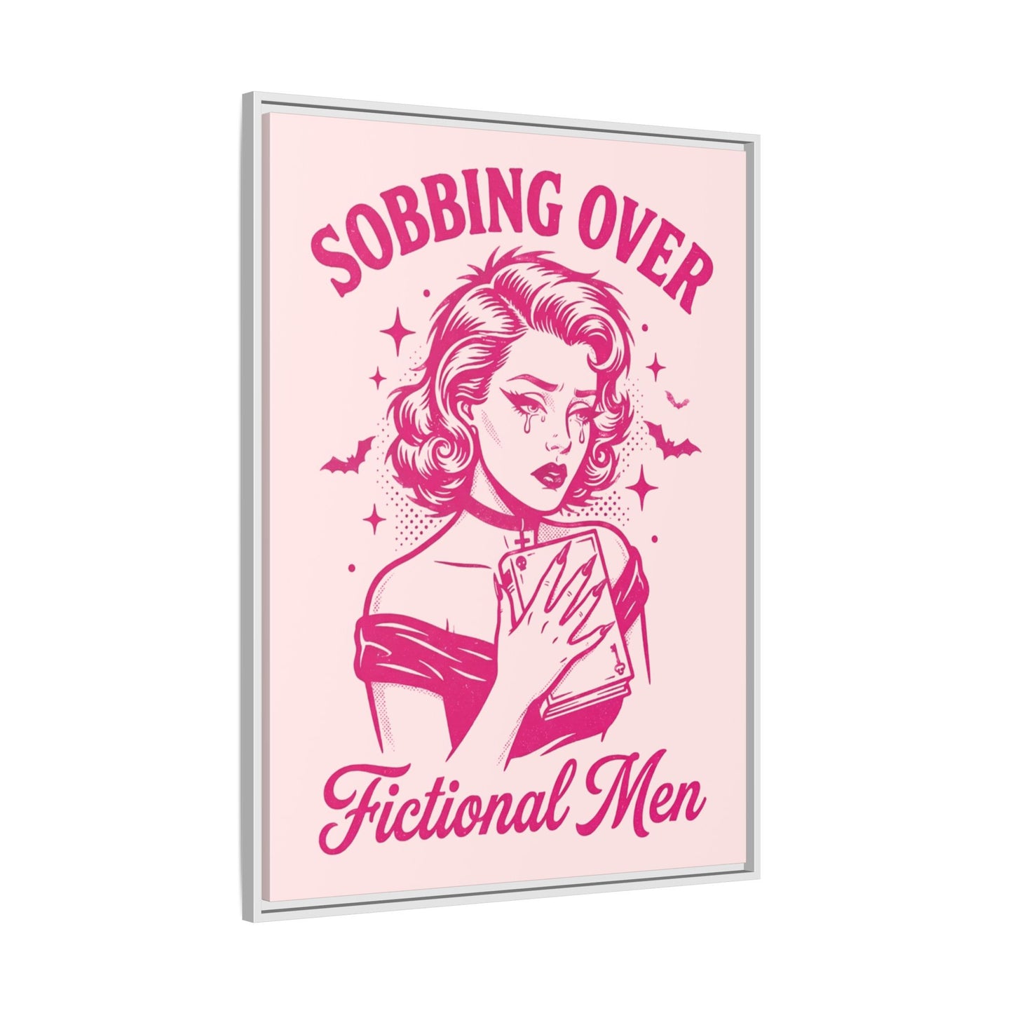 Framed Canvas Print — “Sobbing Over Fictional Men” Retro Pop Art