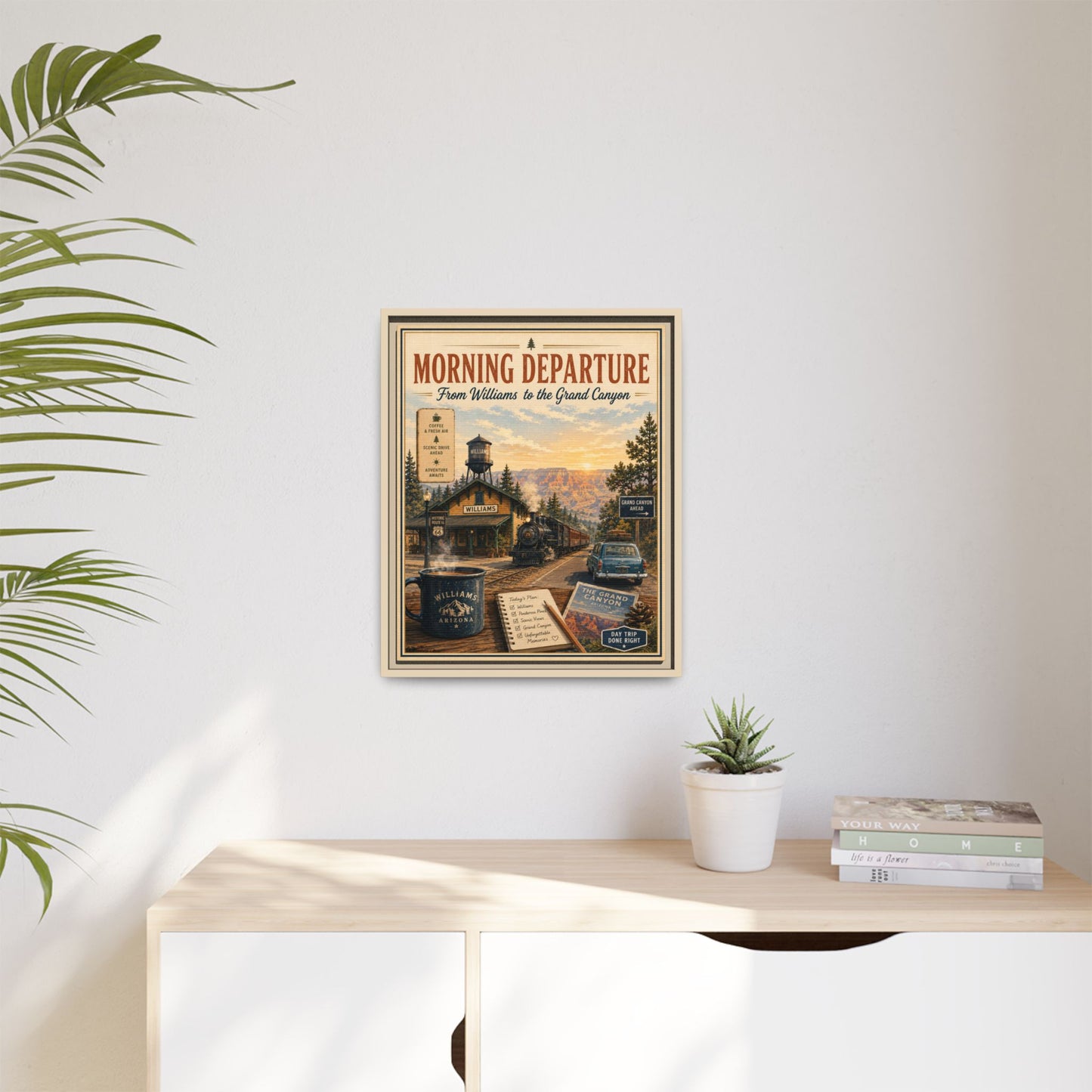 Morning Departure Framed Canvas Print — Vintage Grand Canyon Travel Poster