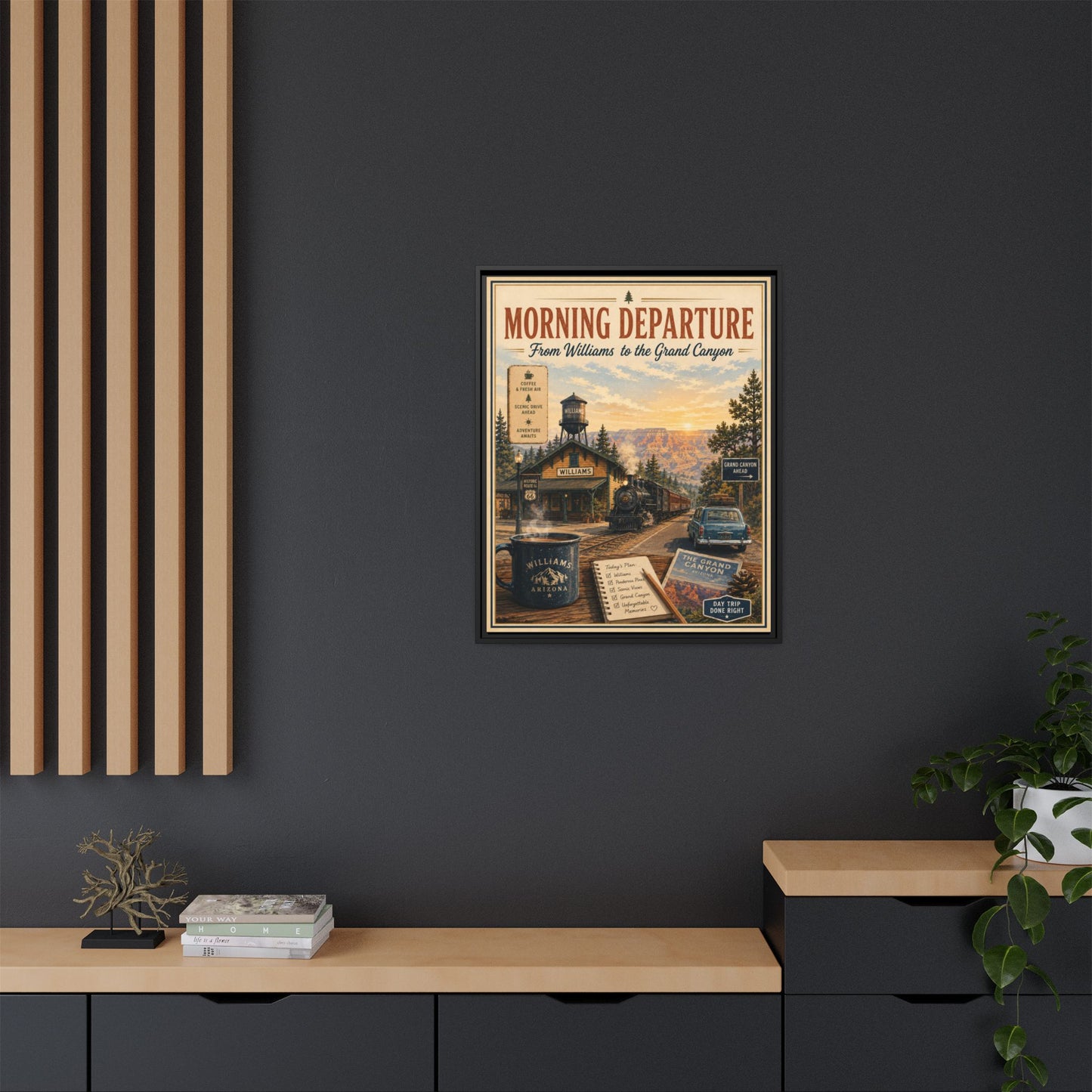 Morning Departure Framed Canvas Print — Vintage Grand Canyon Travel Poster