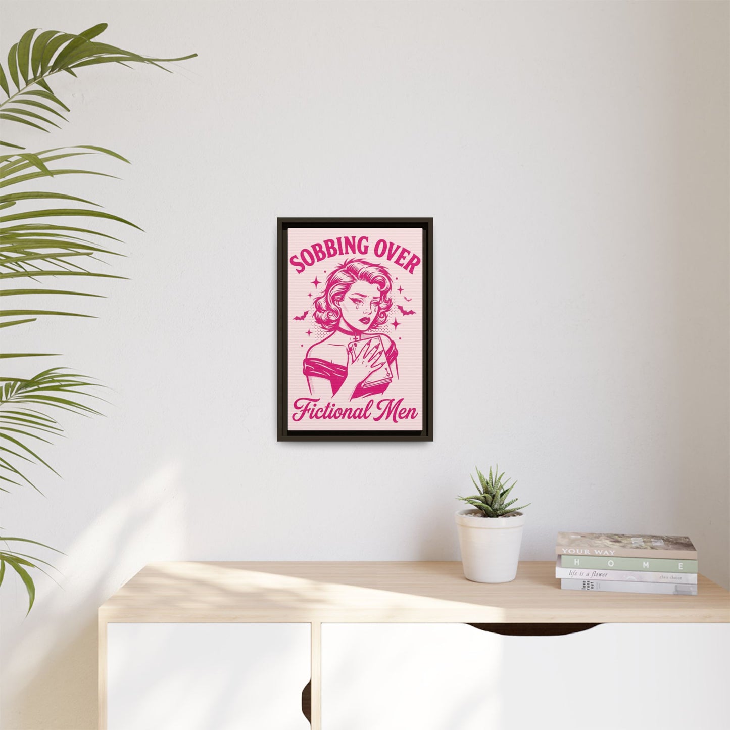 Framed Canvas Print — “Sobbing Over Fictional Men” Retro Pop Art