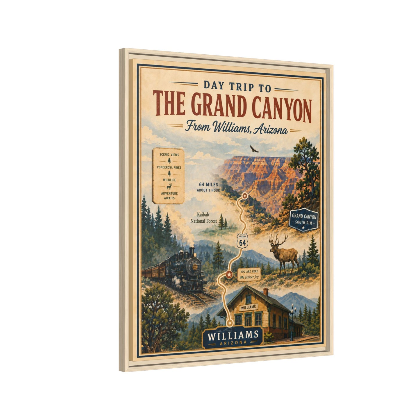 Grand Canyon Travel Poster Matte Canvas Framed Print — "Day Trip to The Grand Canyon"