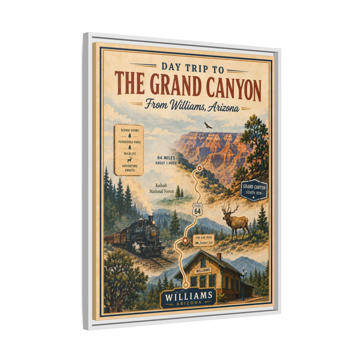 Grand Canyon Travel Poster Matte Canvas Framed Print — "Day Trip to The Grand Canyon"