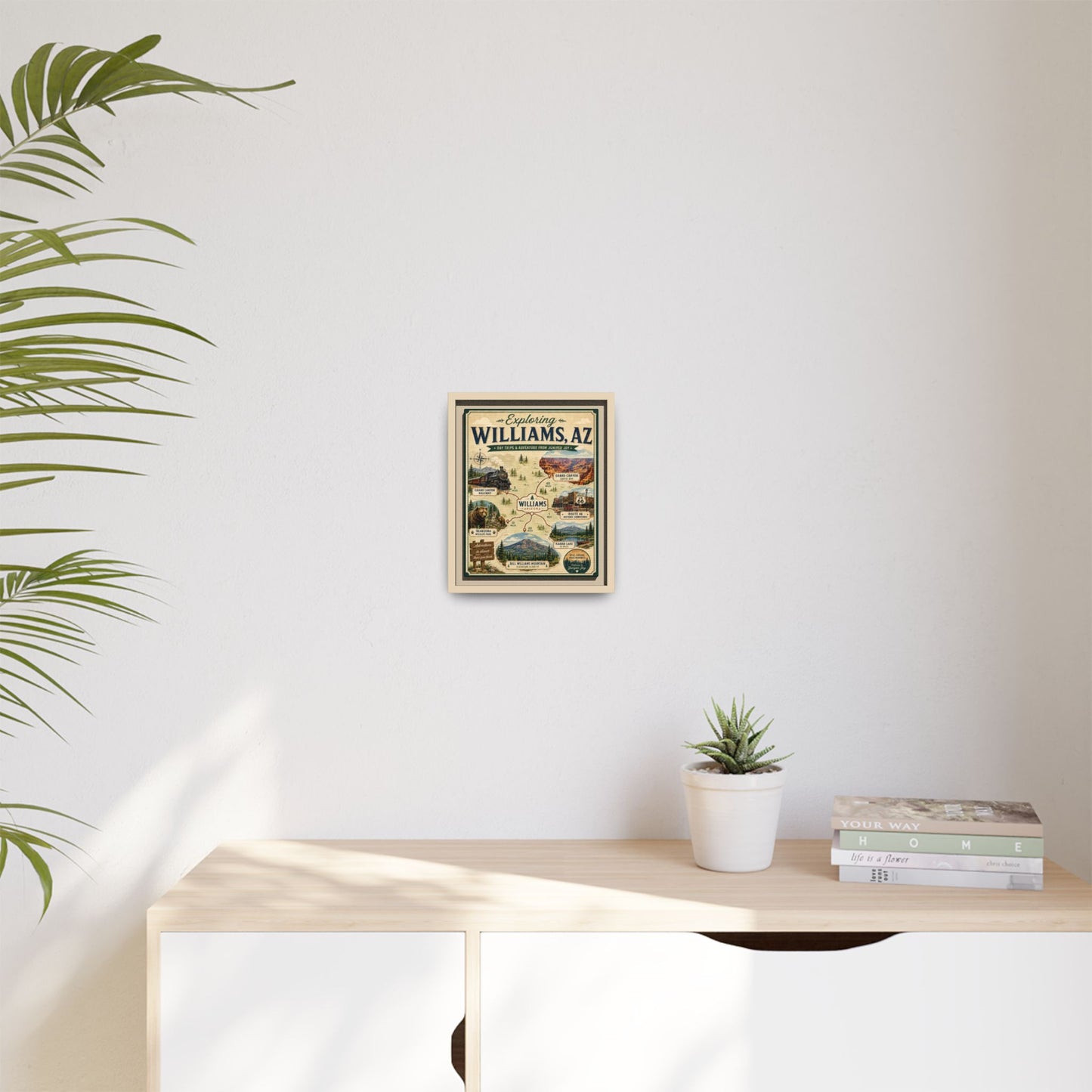 Williams, AZ Travel Map Framed Canvas — Vintage Exploring Poster