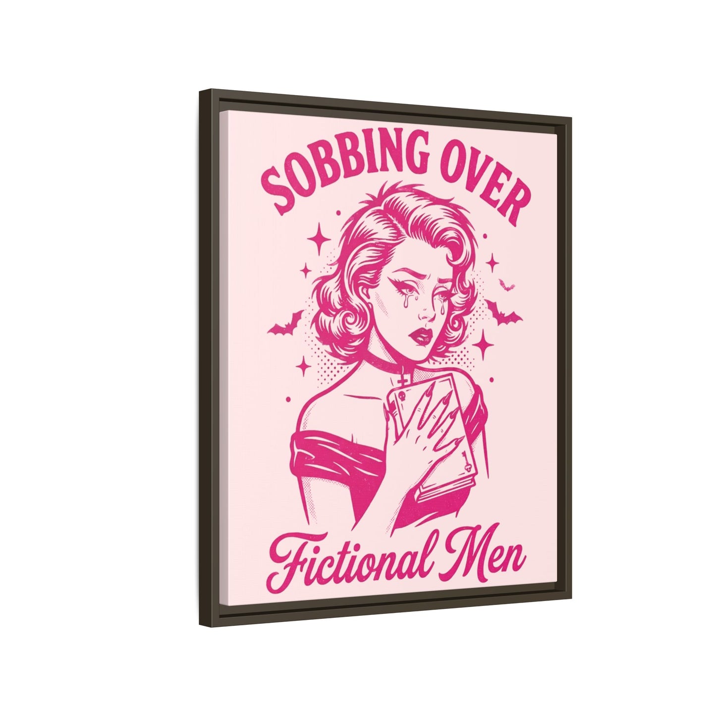 Framed Canvas Print — “Sobbing Over Fictional Men” Retro Pop Art
