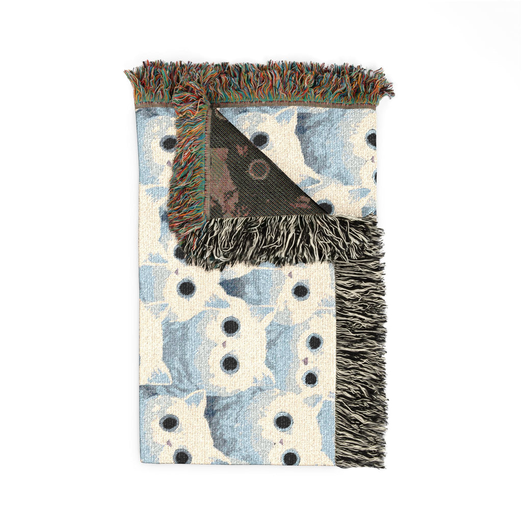 White Cat Woven Blanket — Cute Fluffy Cat Throw for Cat Lovers & Kawaii Cottagecore Decor