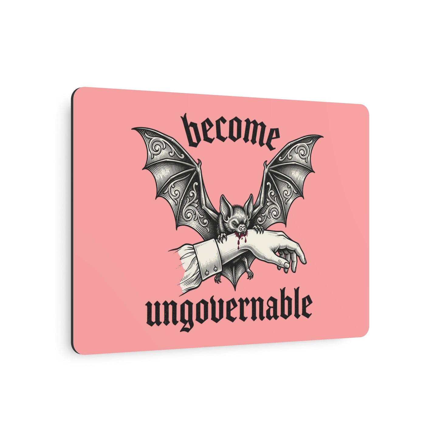 Metal Art Sign — "Become Ungovernable" Gothic Bat Wall Decor