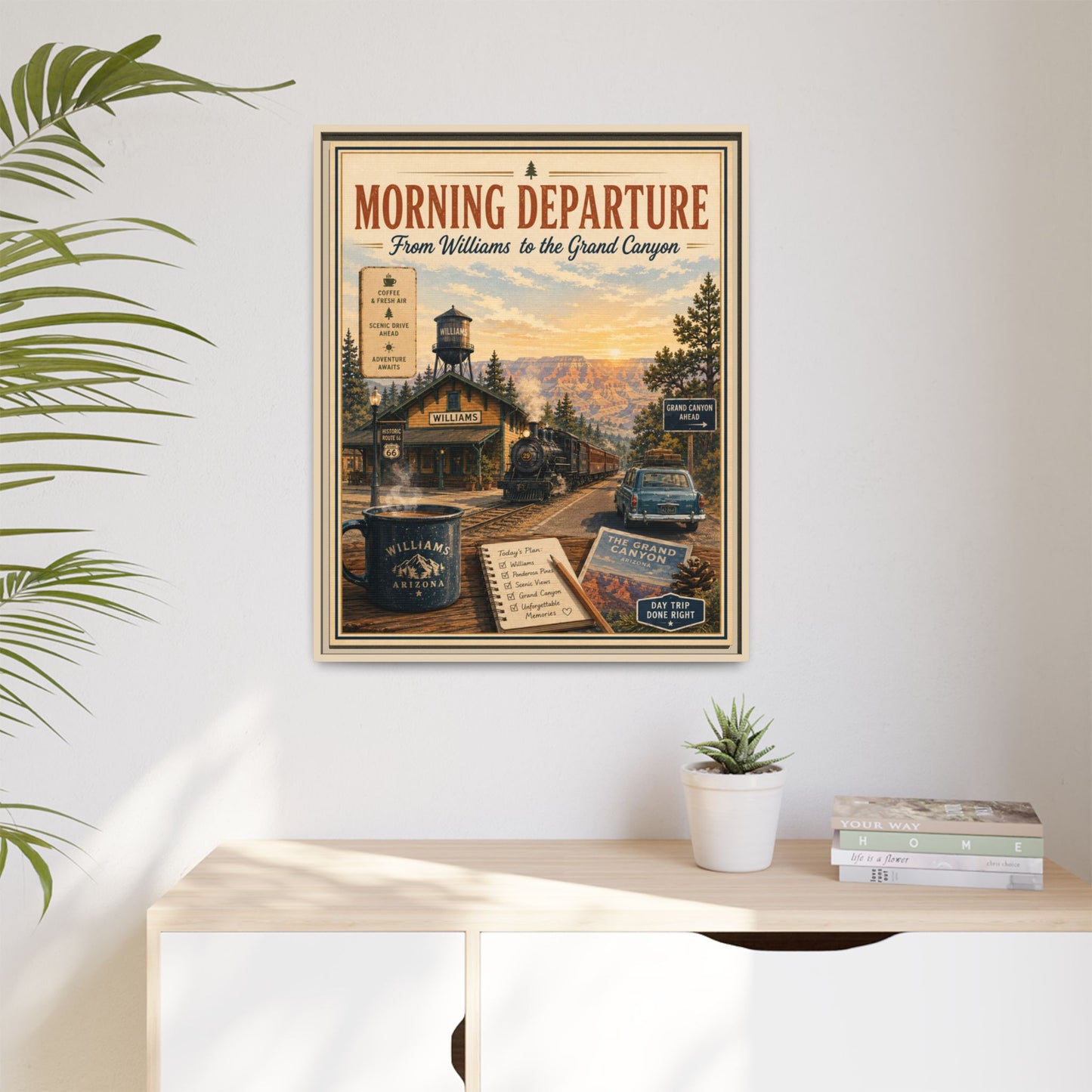 Morning Departure Framed Canvas Print — Vintage Grand Canyon Travel Poster