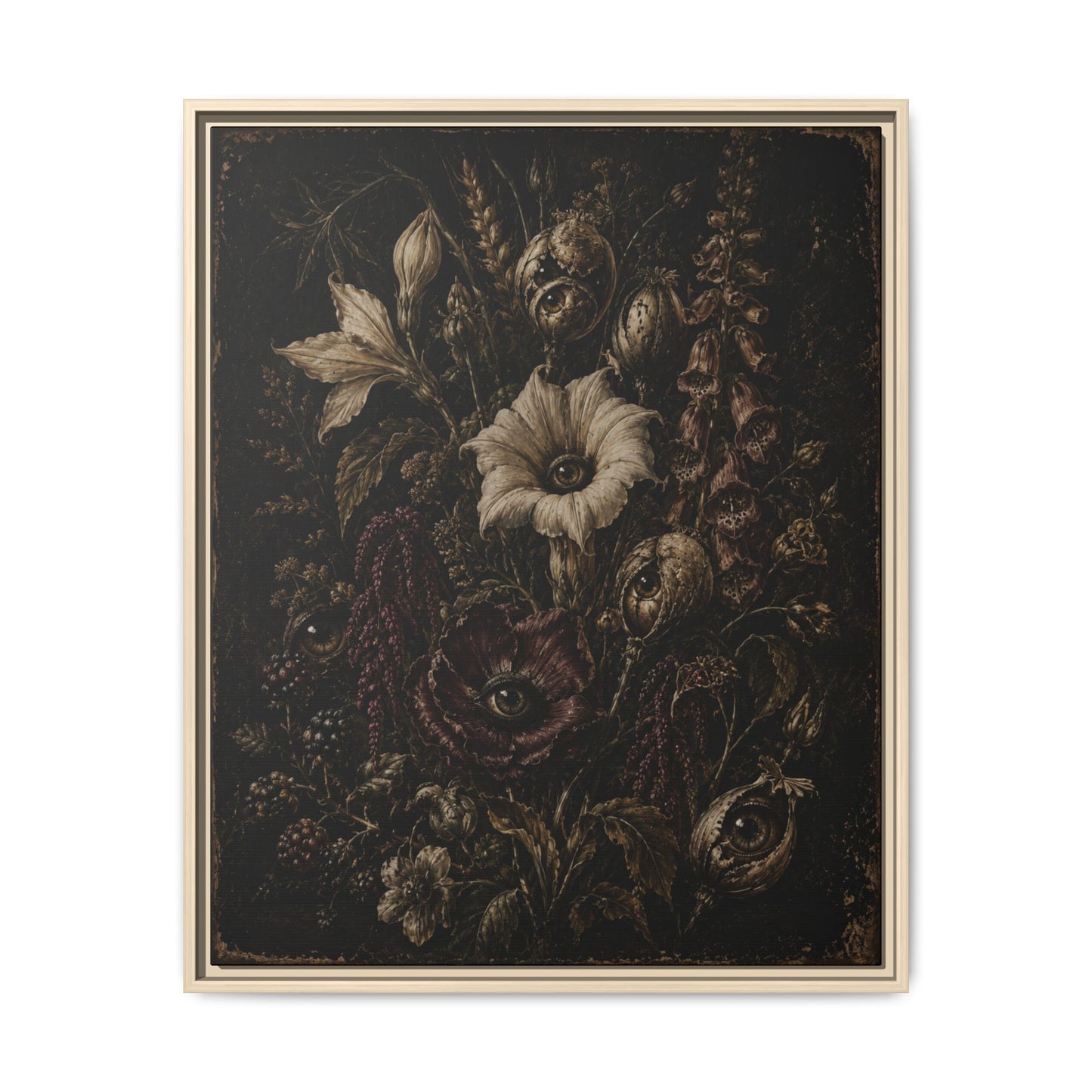 Framed Matte Canvas Print — Vintage Dark Floral Art