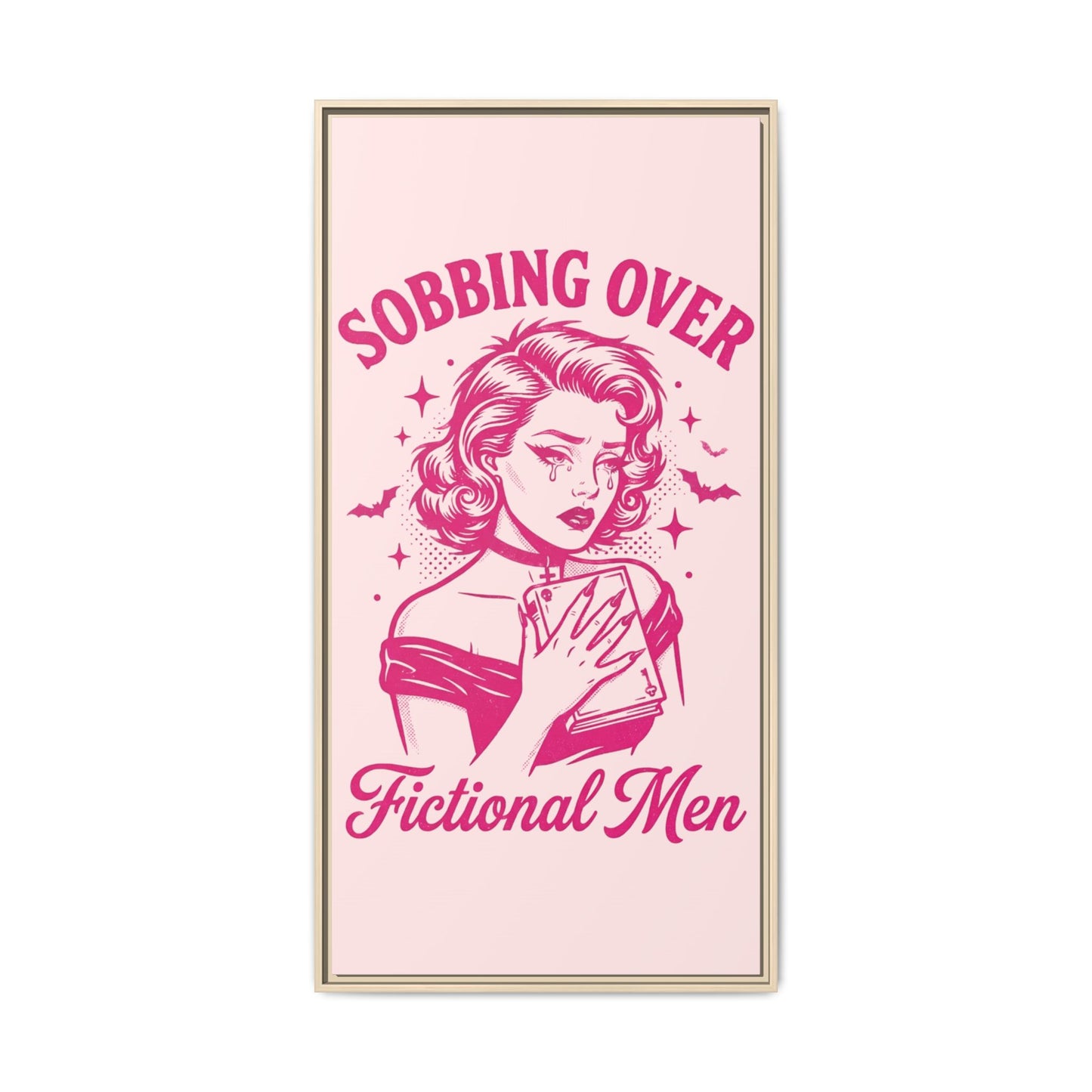 Framed Canvas Print — “Sobbing Over Fictional Men” Retro Pop Art